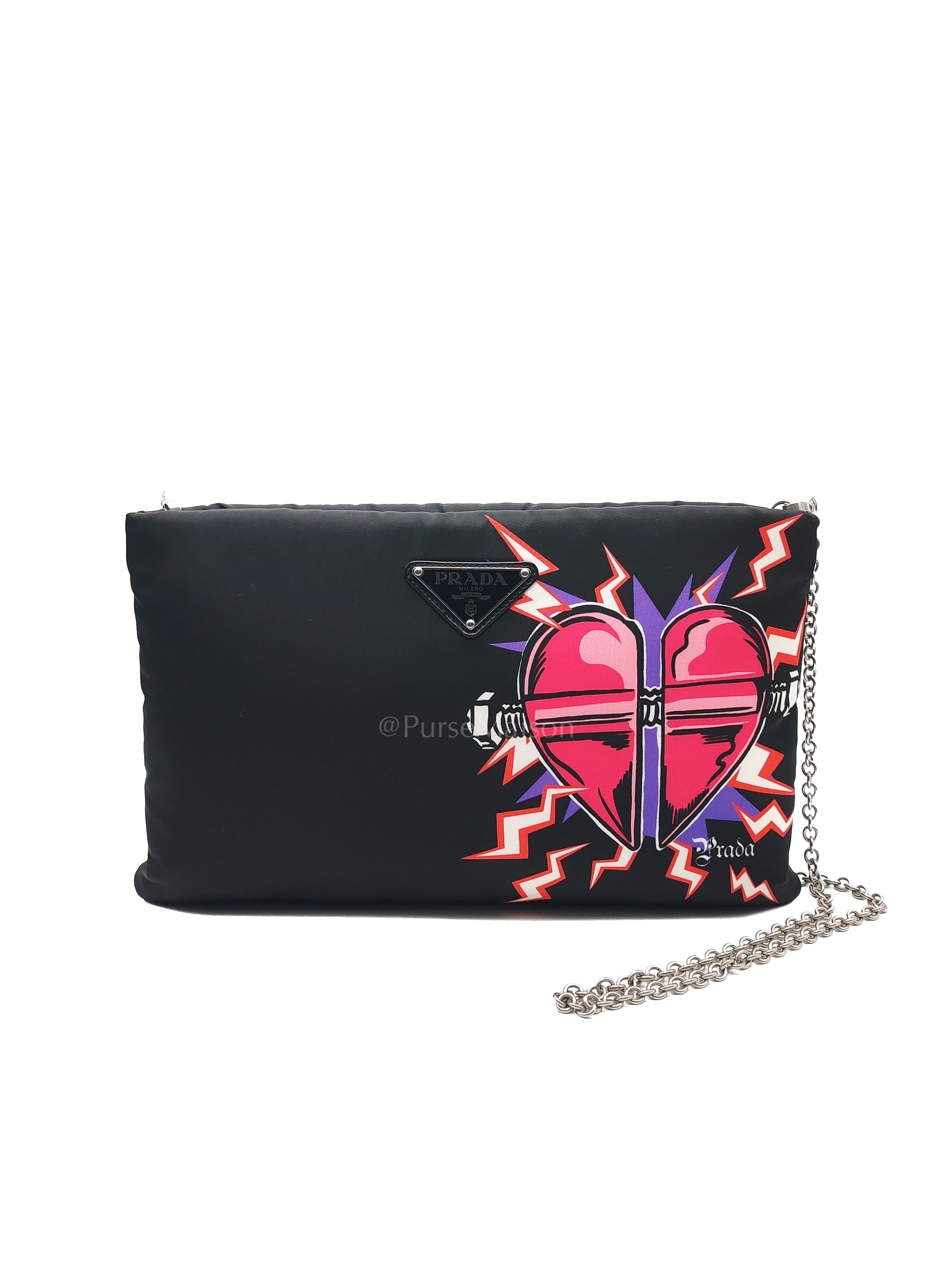 Prada x Universal Studios Frankenstein Heart in Black Tessuto Nylon Pouch