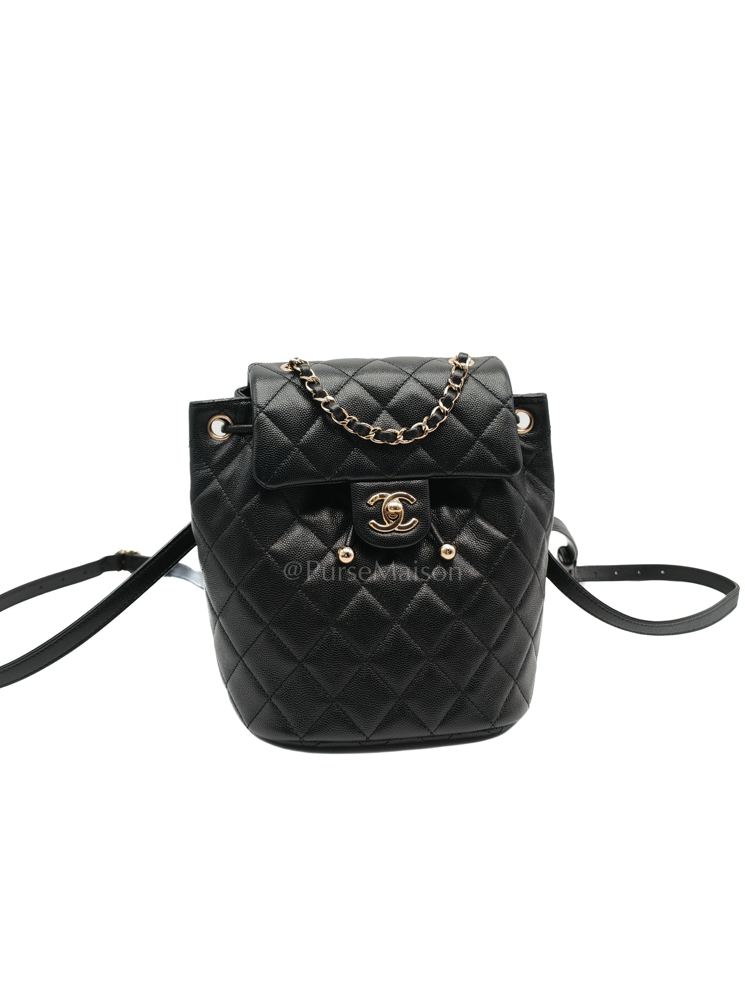 Urban Spirit Backpack in Black Quilted Caviar Leather & Light Gold Hardware Microchip