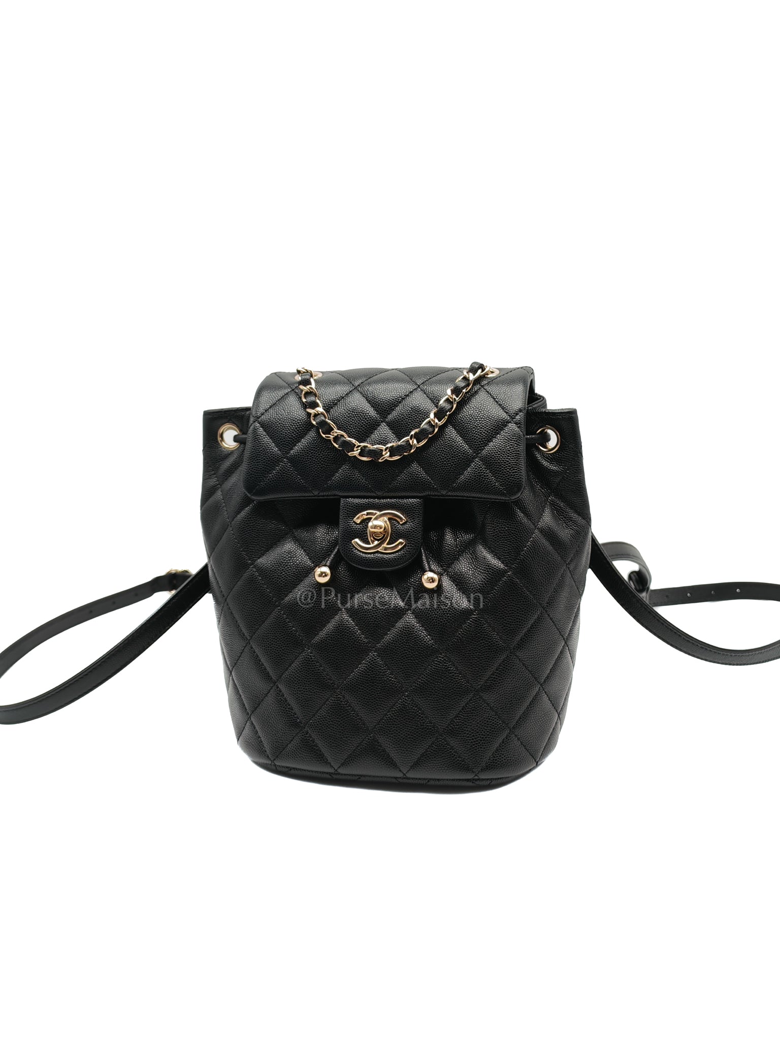 Urban Spirit Backpack in Black Quilted Caviar Leather & Light Gold Hardware Microchip