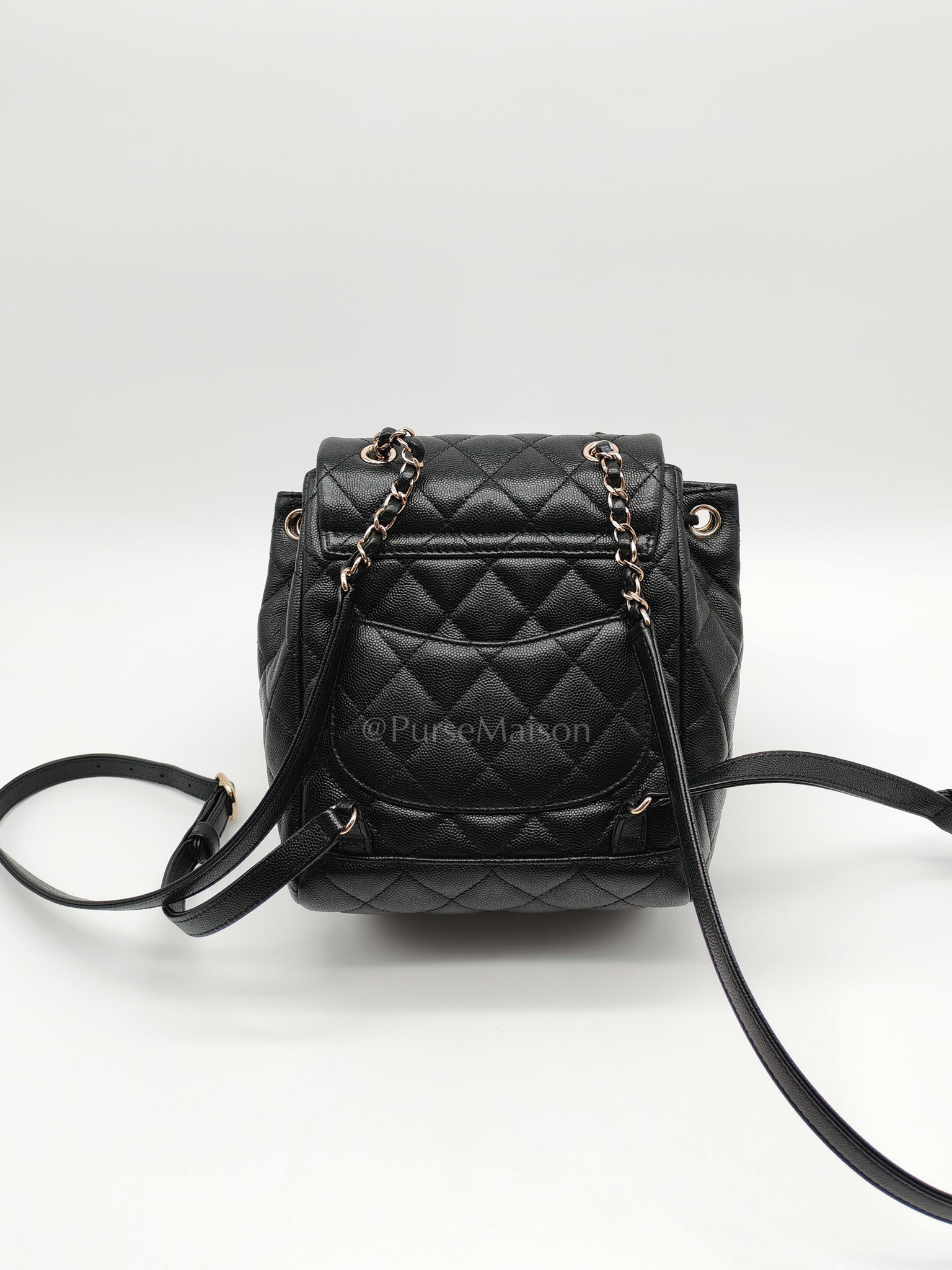 Urban Spirit Backpack in Black Quilted Caviar Leather & Light Gold Hardware Microchip