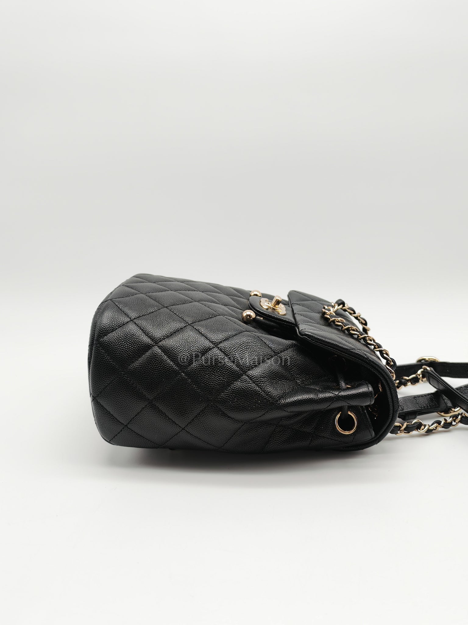 Urban Spirit Backpack in Black Quilted Caviar Leather & Light Gold Hardware Microchip