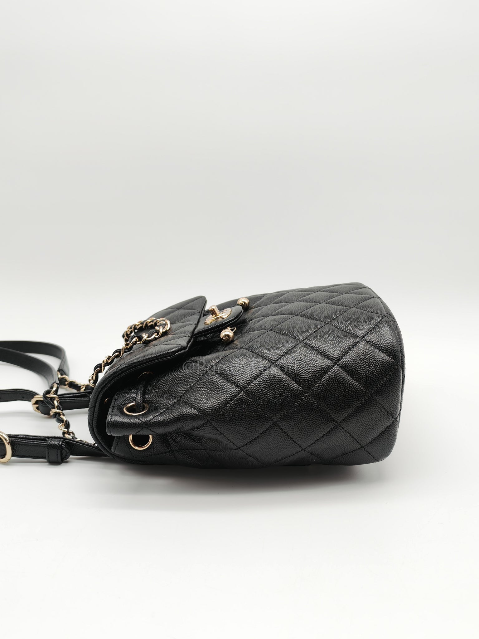 Urban Spirit Backpack in Black Quilted Caviar Leather & Light Gold Hardware Microchip