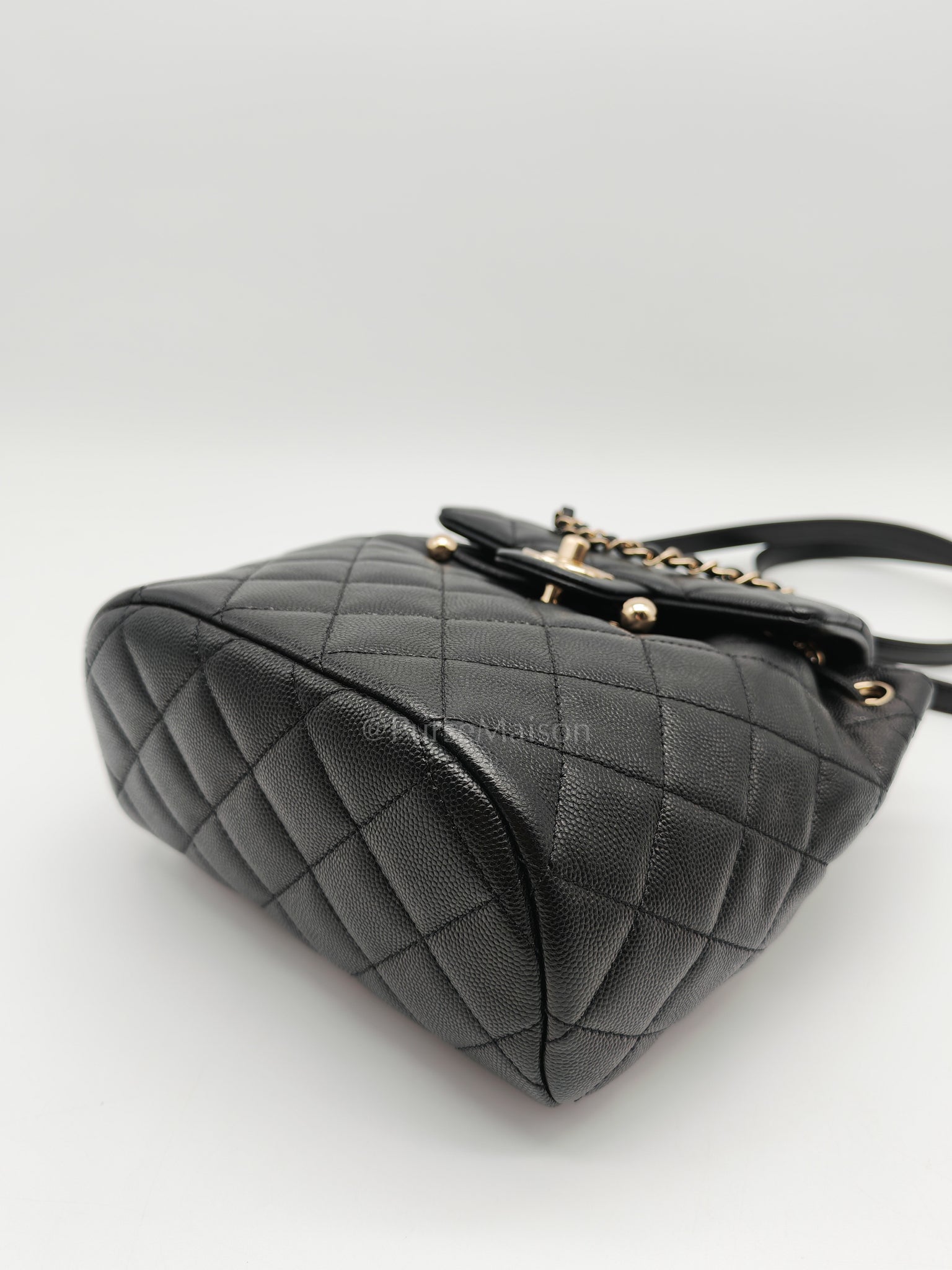 Urban Spirit Backpack in Black Quilted Caviar Leather & Light Gold Hardware Microchip