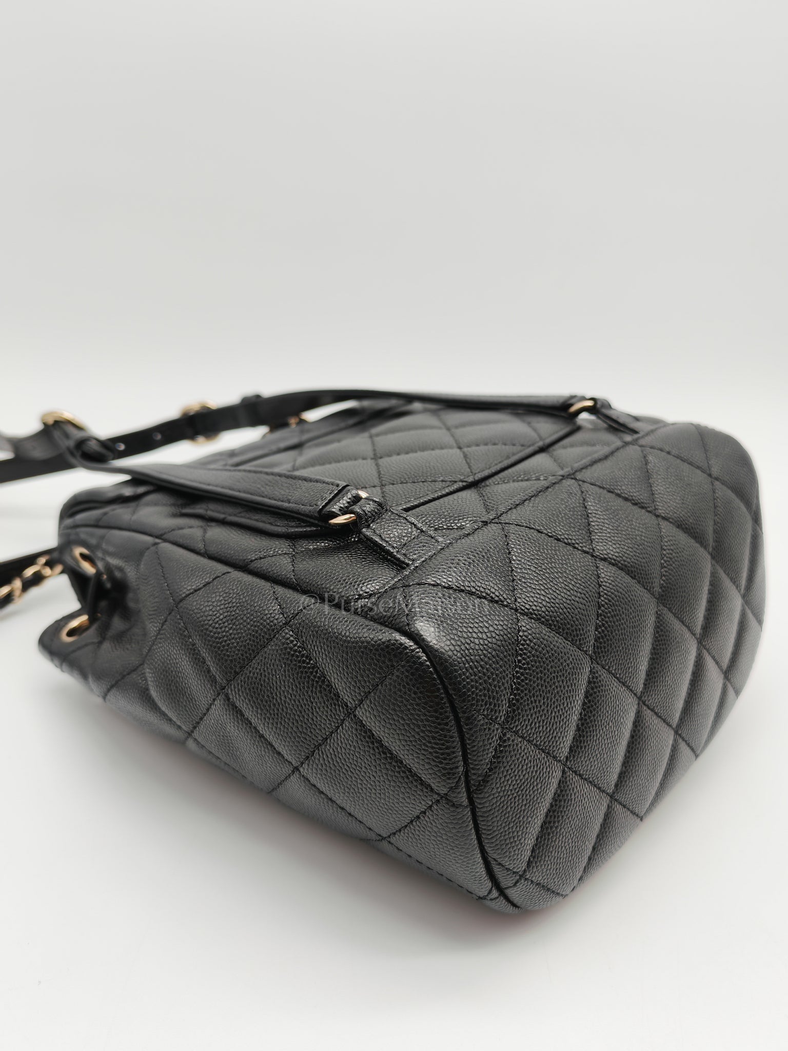 Urban Spirit Backpack in Black Quilted Caviar Leather & Light Gold Hardware Microchip