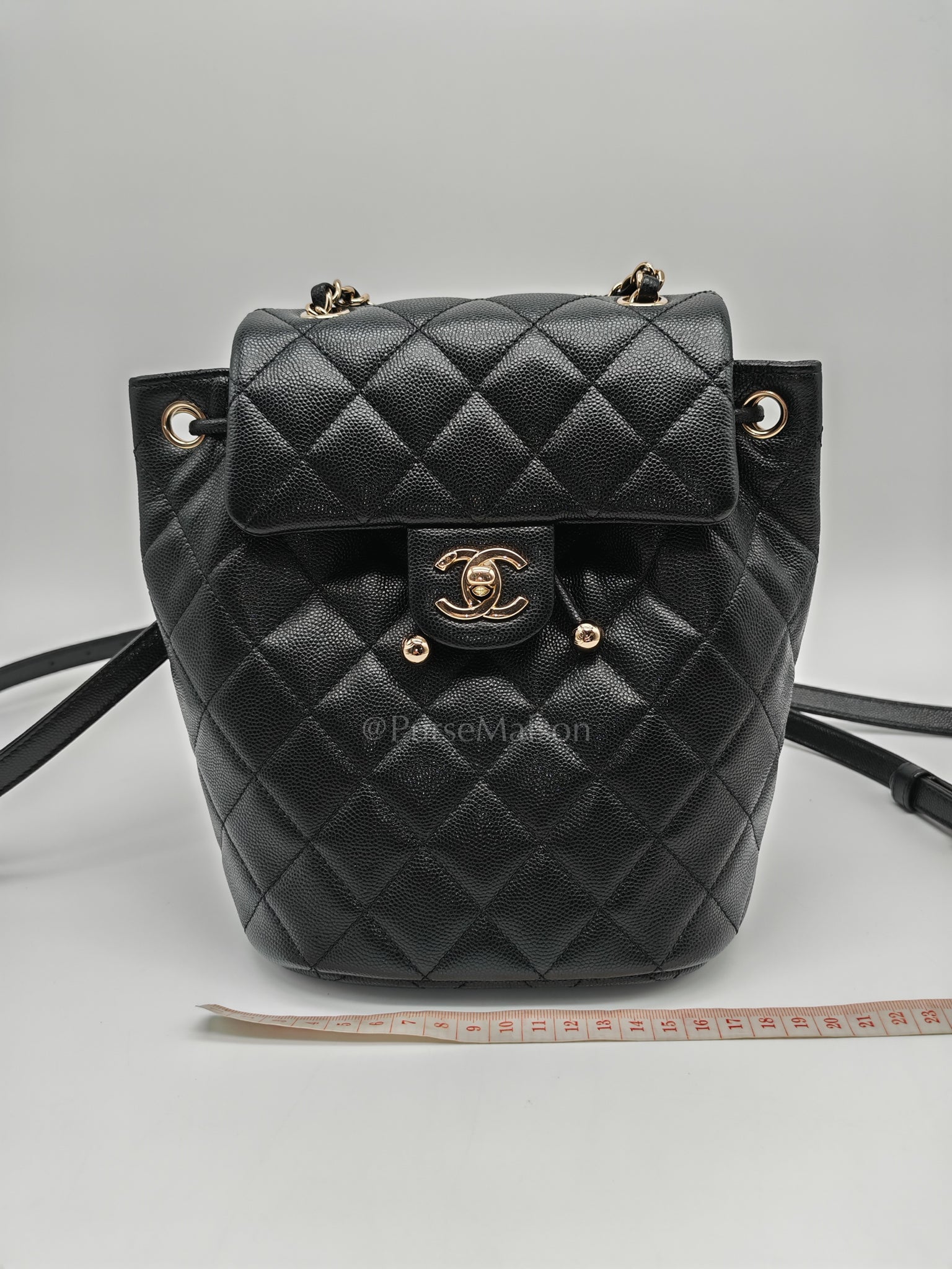 Urban Spirit Backpack in Black Quilted Caviar Leather & Light Gold Hardware Microchip