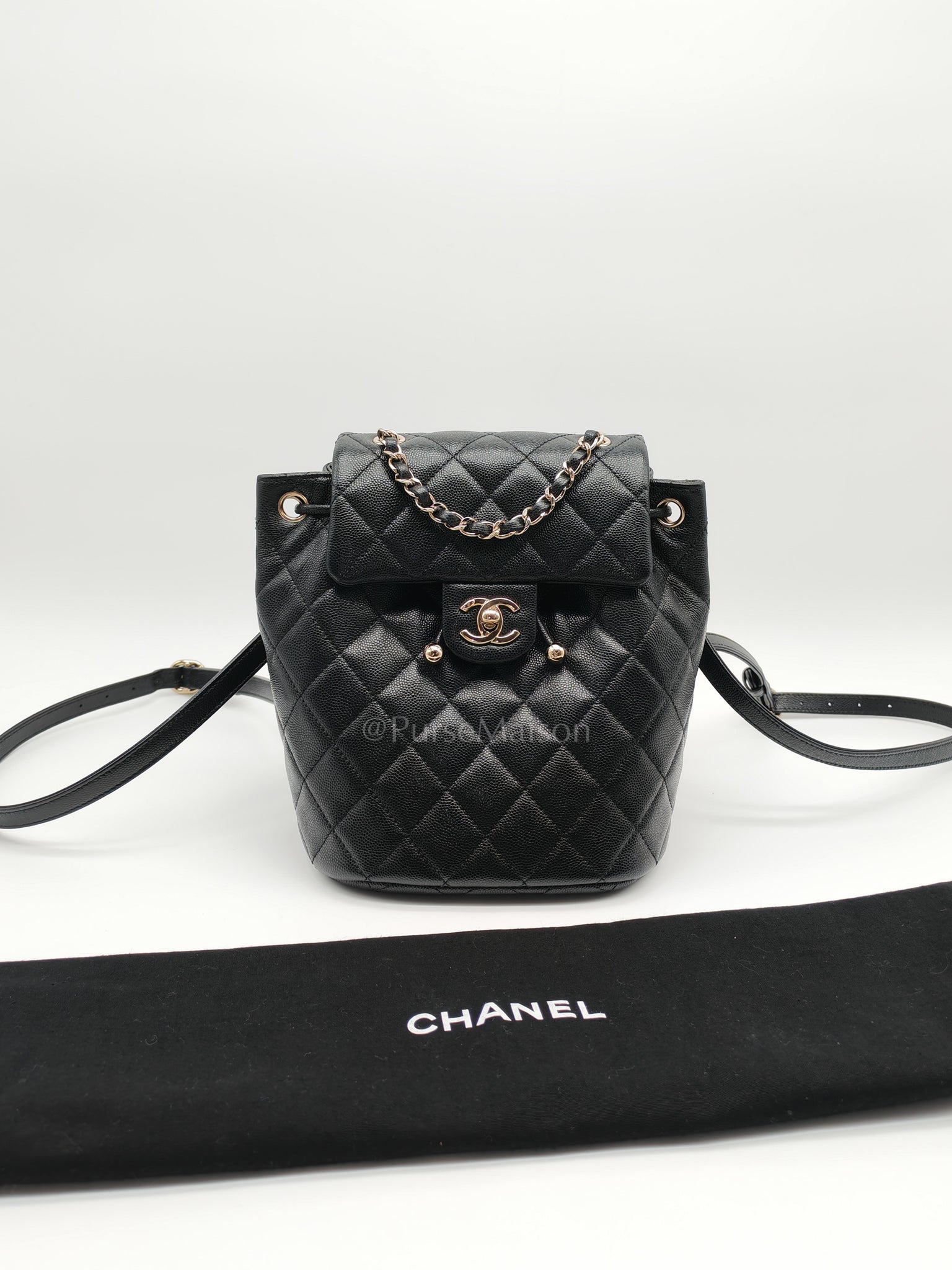 Urban Spirit Backpack in Black Quilted Caviar Leather & Light Gold Hardware Microchip
