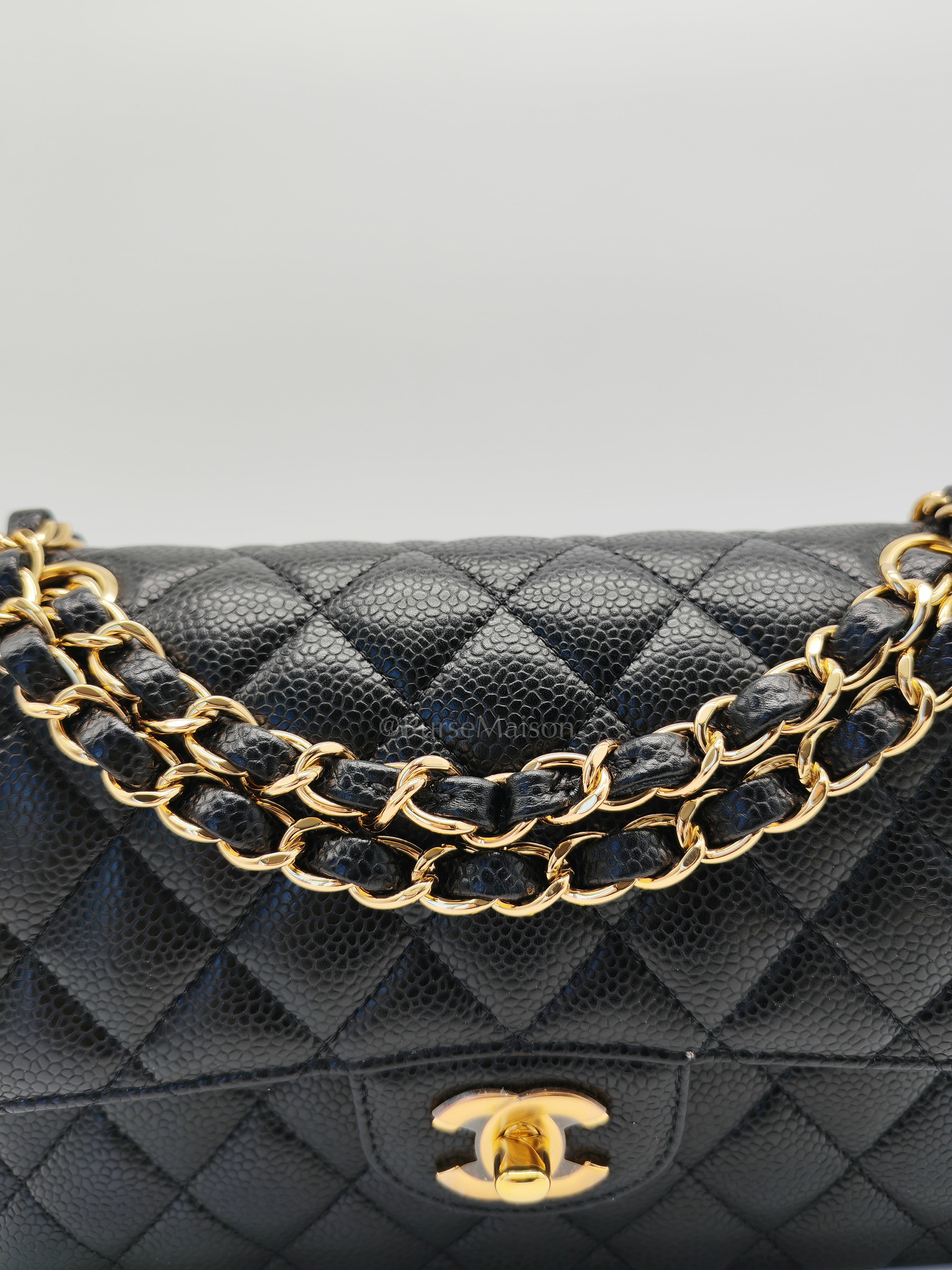 Classic Double Flap Small Black Caviar Leather in Gold Hardware (Series 31)