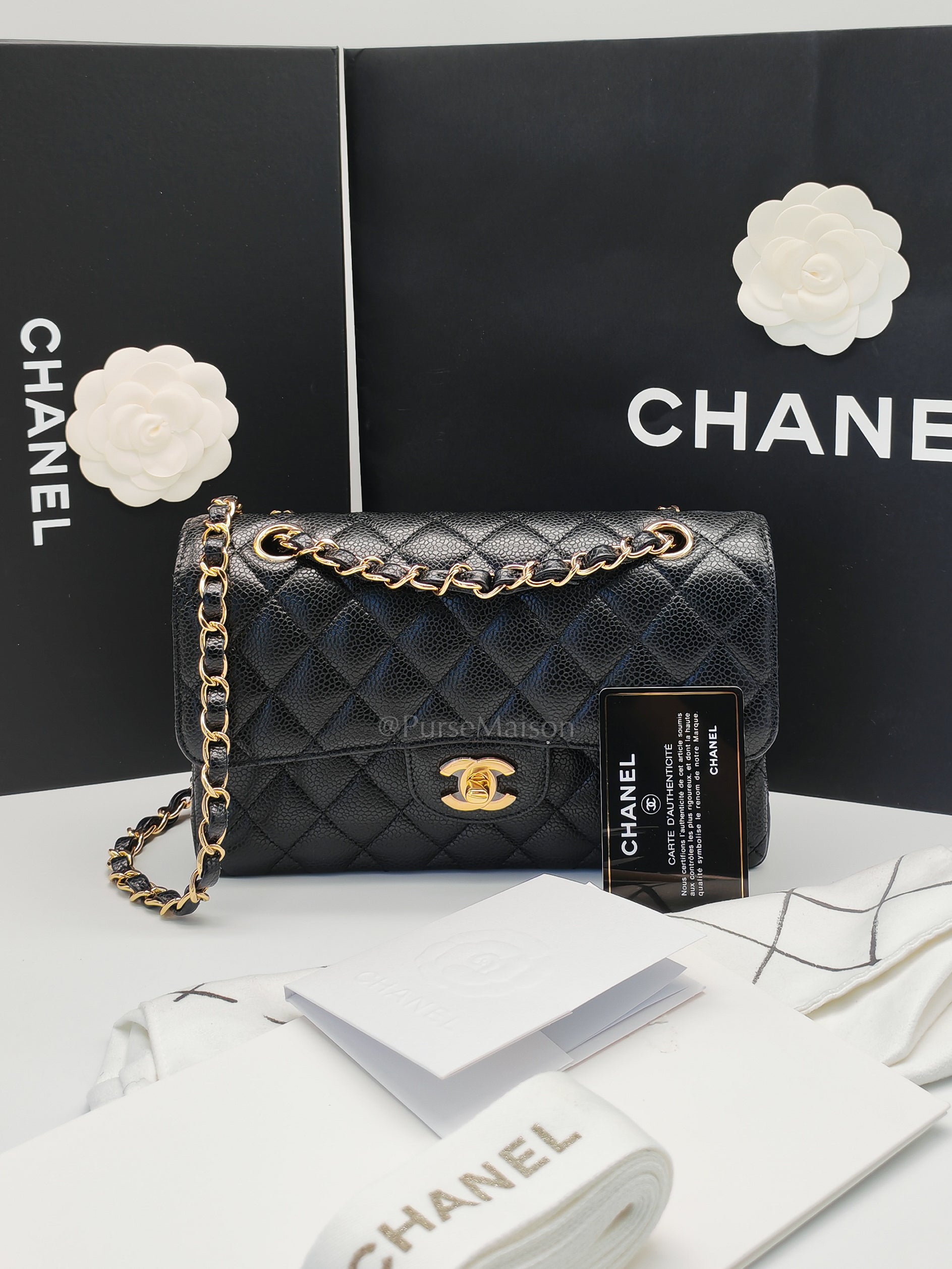 Classic Double Flap Small Black Caviar Leather in Gold Hardware (Series 31)