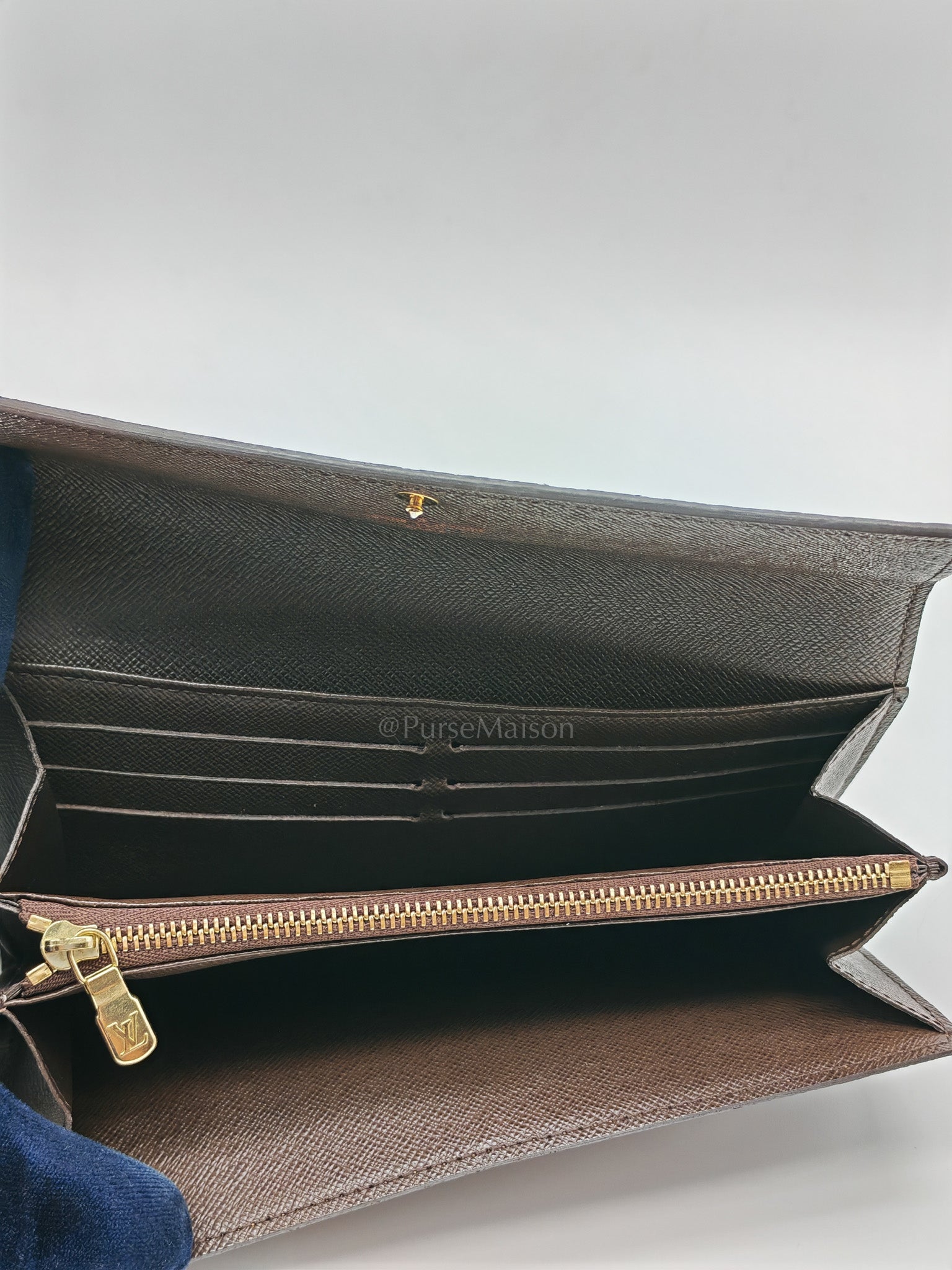 Sarah Long Wallet in Damier Ebene Canvas