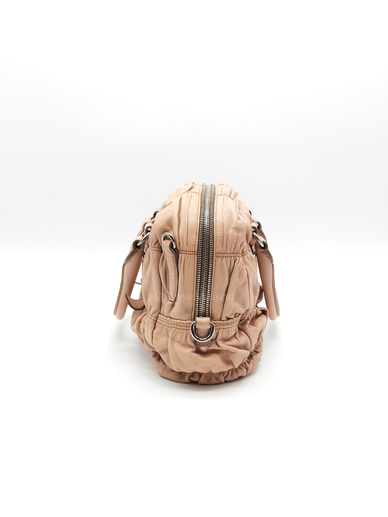 Nappa Graufre Satchel Bag in Cameo Leather & Silver Hardware