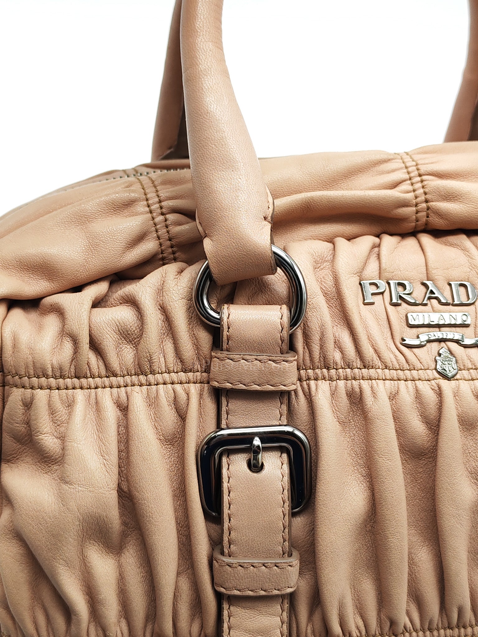 Nappa Graufre Satchel Bag in Cameo Leather & Silver Hardware