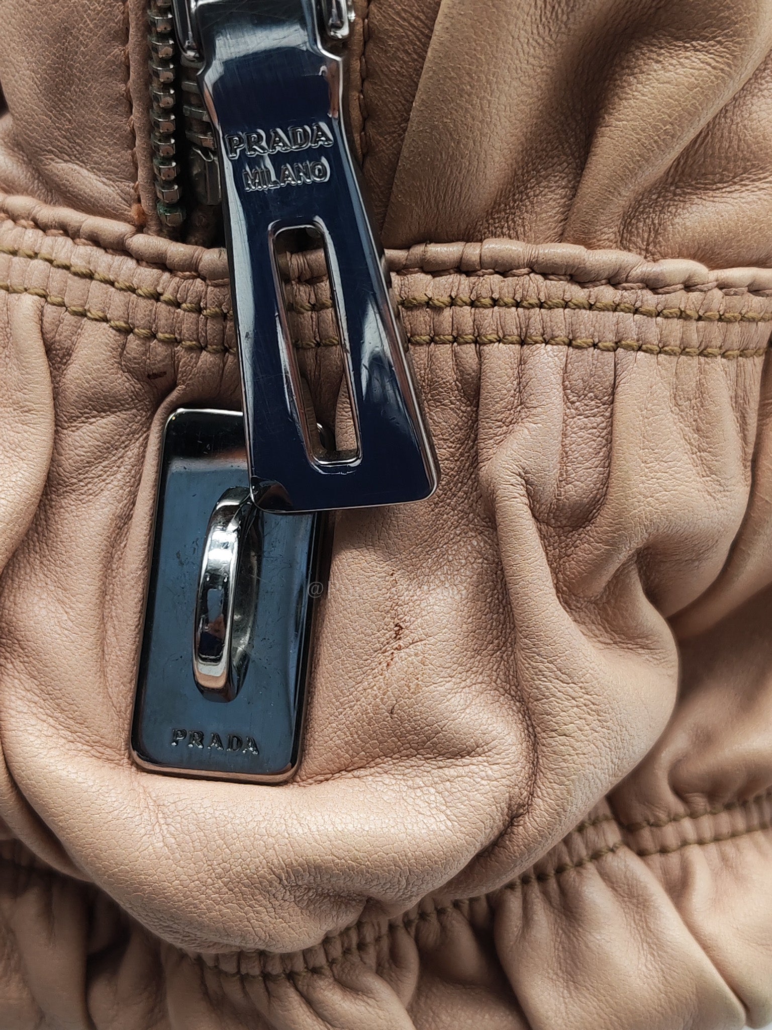 Nappa Graufre Satchel Bag in Cameo Leather & Silver Hardware