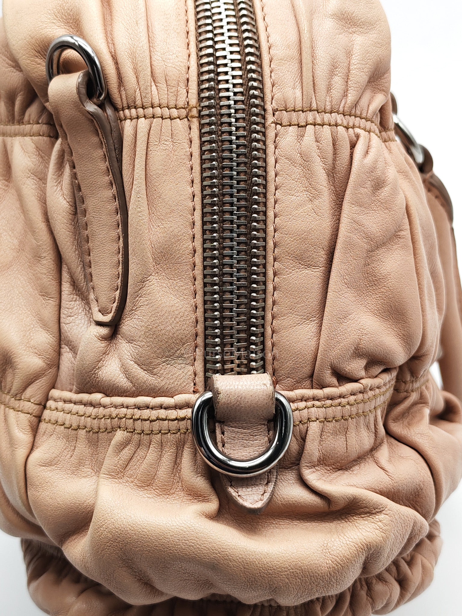 Nappa Graufre Satchel Bag in Cameo Leather & Silver Hardware