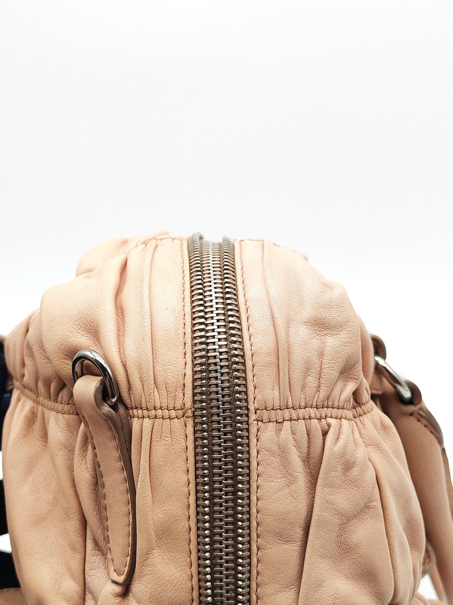 Nappa Graufre Satchel Bag in Cameo Leather & Silver Hardware