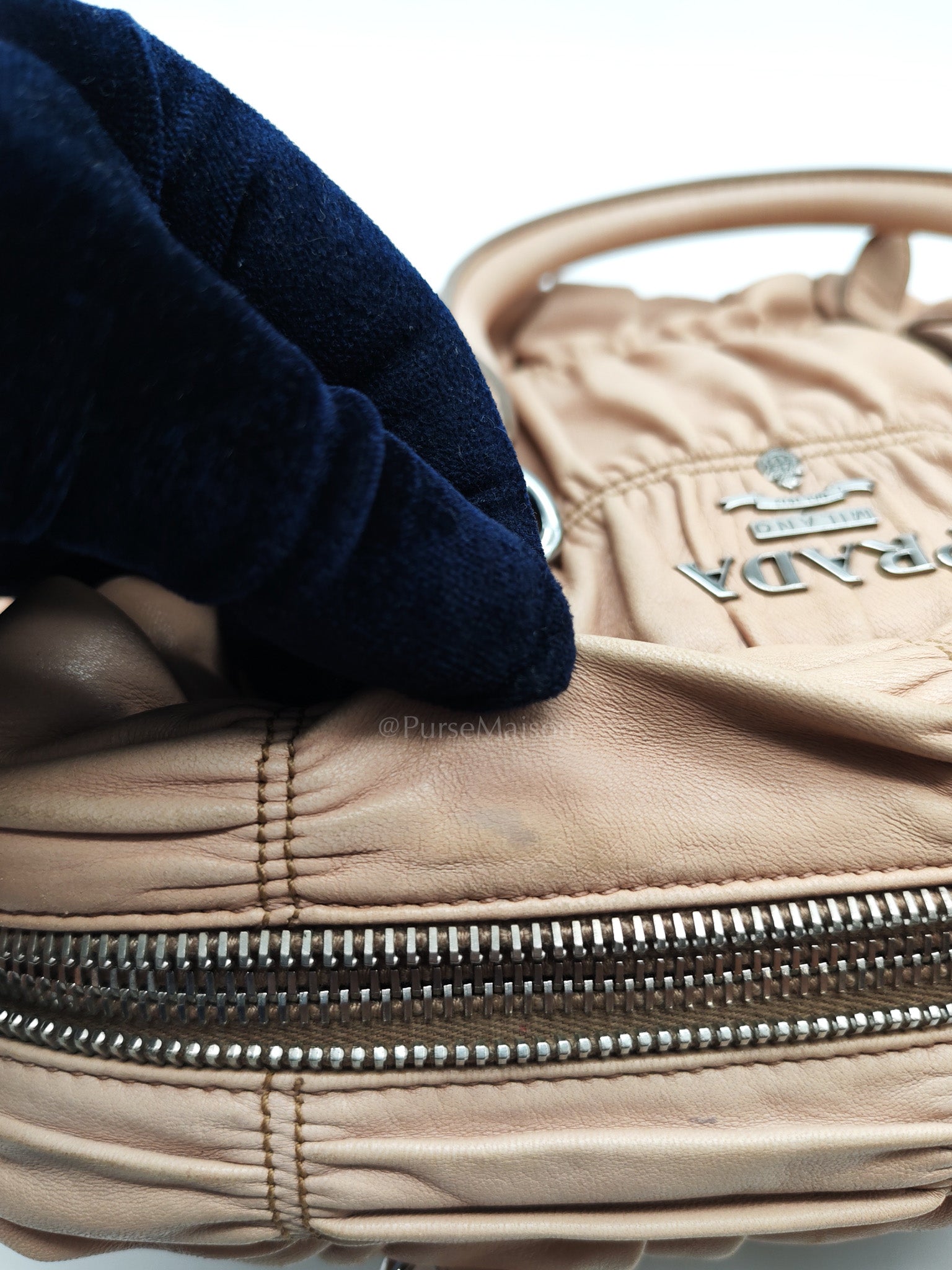 Nappa Graufre Satchel Bag in Cameo Leather & Silver Hardware