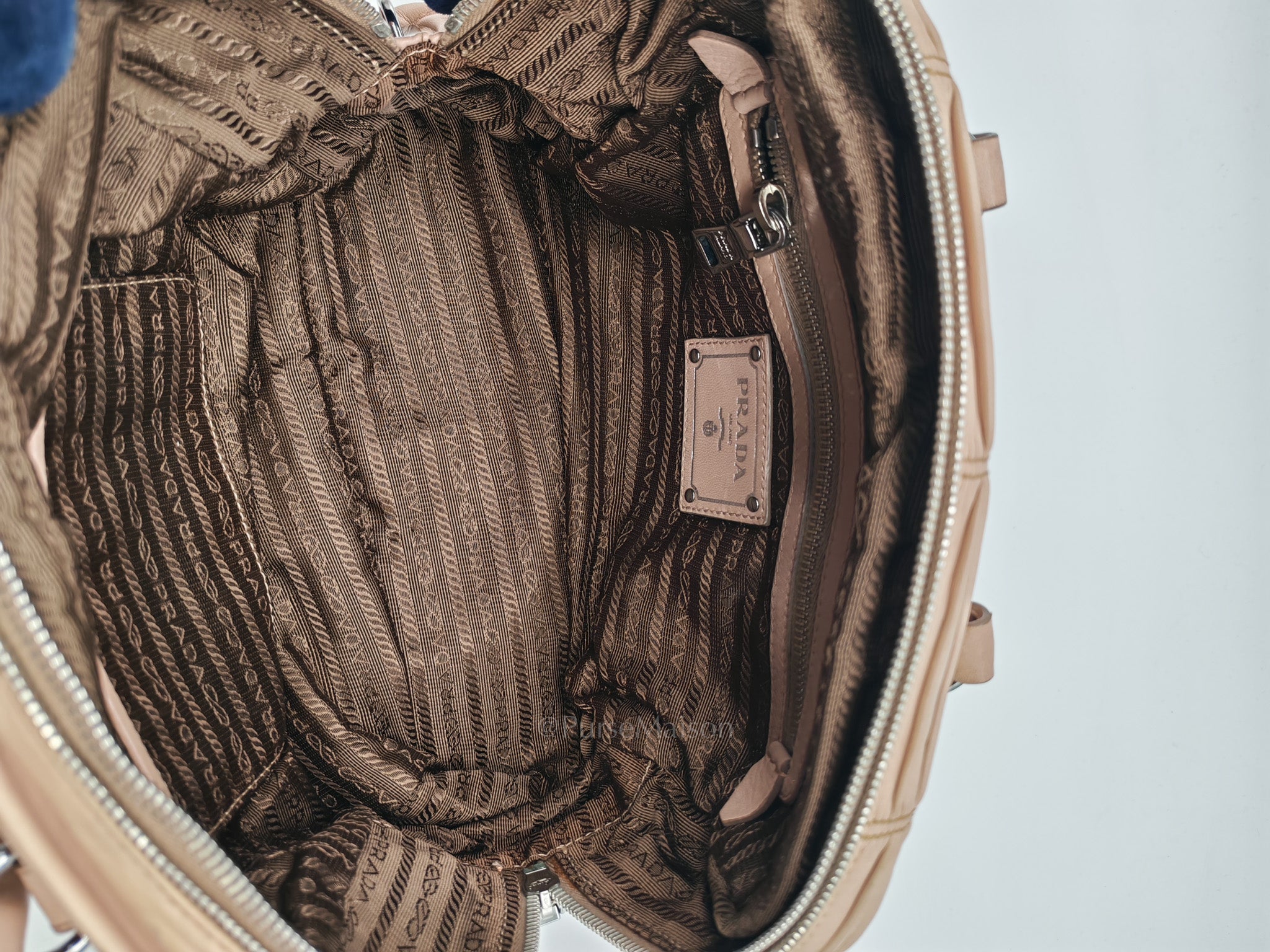 Nappa Graufre Satchel Bag in Cameo Leather & Silver Hardware
