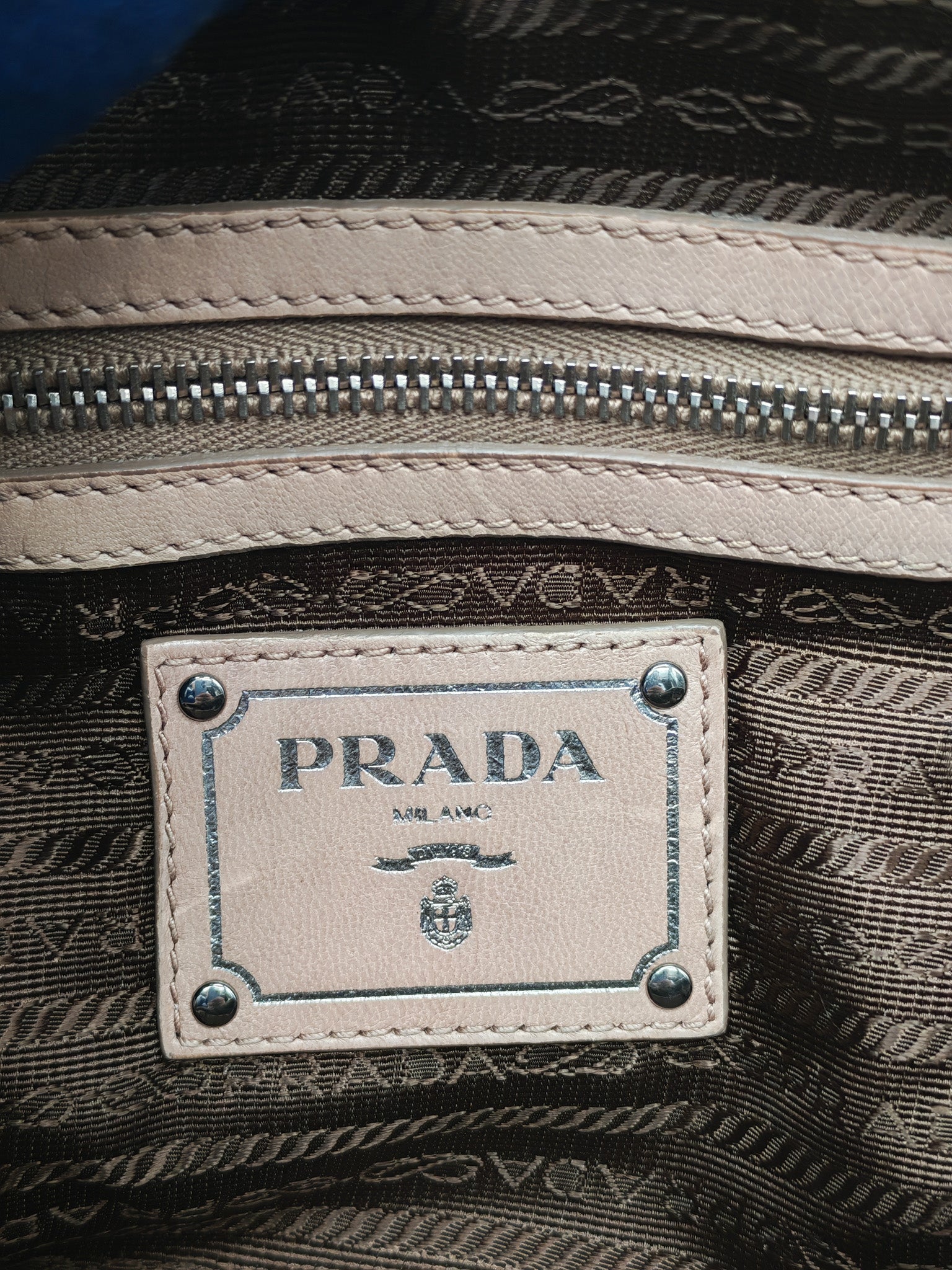 Nappa Graufre Satchel Bag in Cameo Leather & Silver Hardware