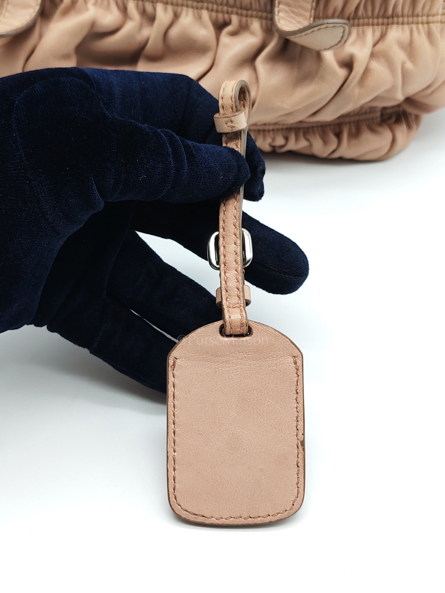 Nappa Graufre Satchel Bag in Cameo Leather & Silver Hardware