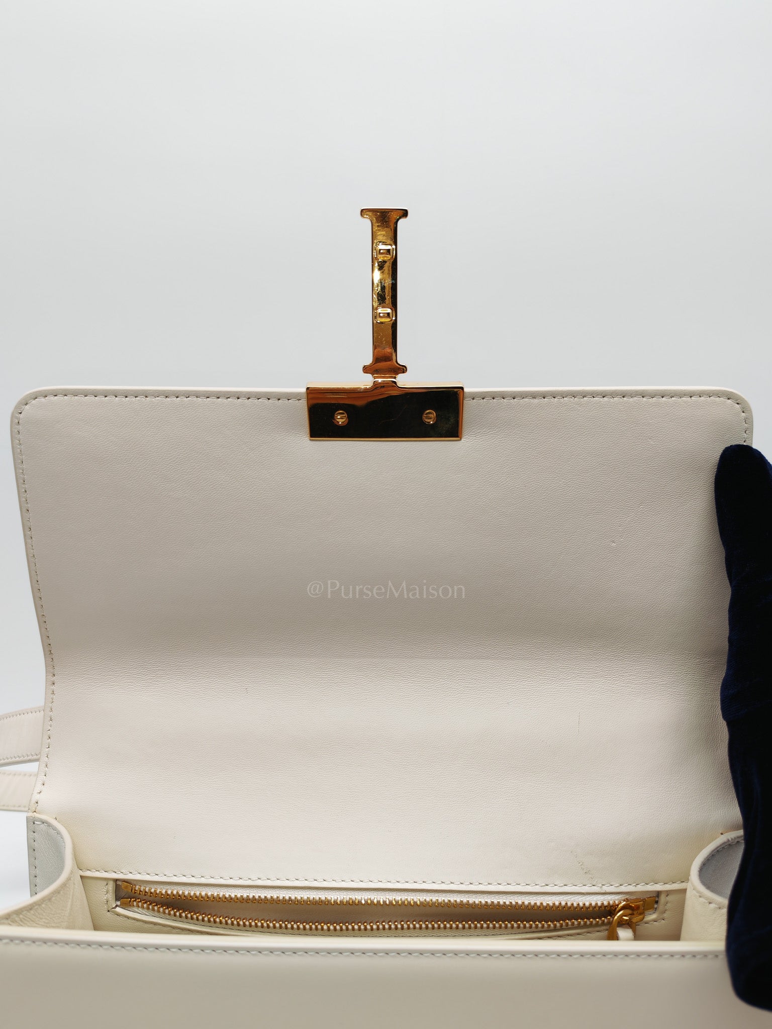 Montaigne in Medium White Calfskin Leather Crossbody Bag