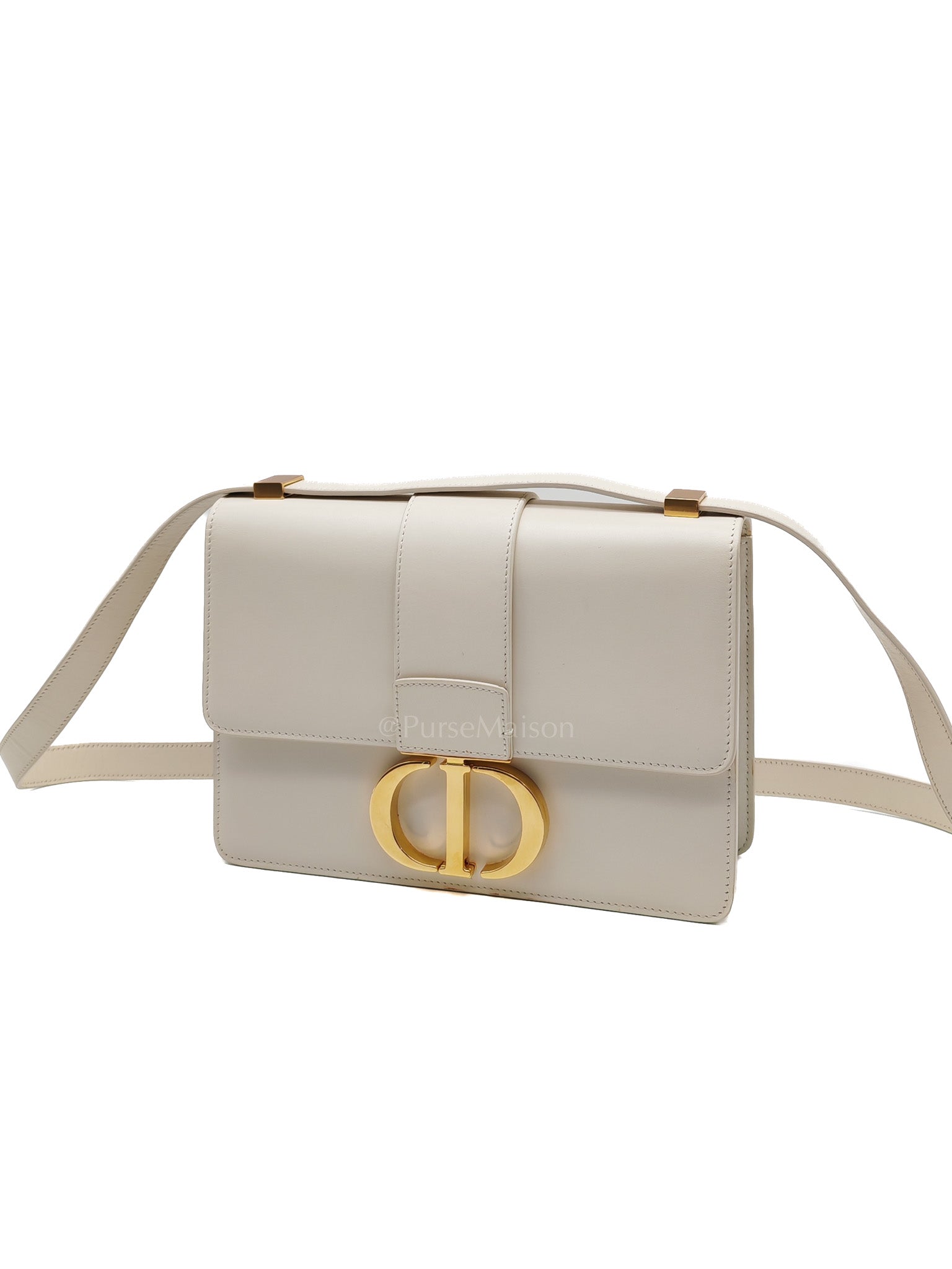 Montaigne in Medium White Calfskin Leather Crossbody Bag
