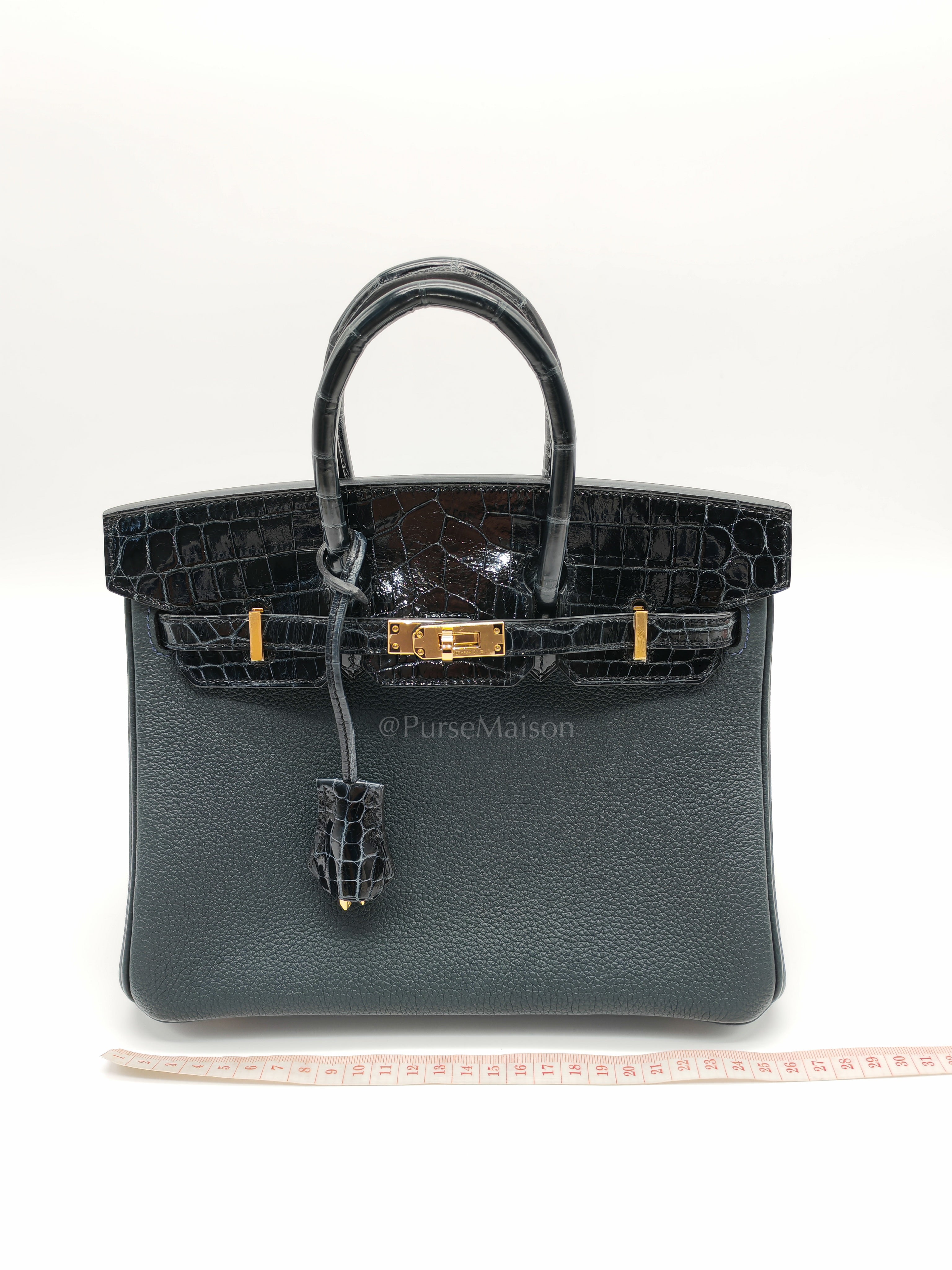 Birkin 25 Vert Rousseau Togo Leather & Croc Touch Gold Hardware Stamp Y(2020)