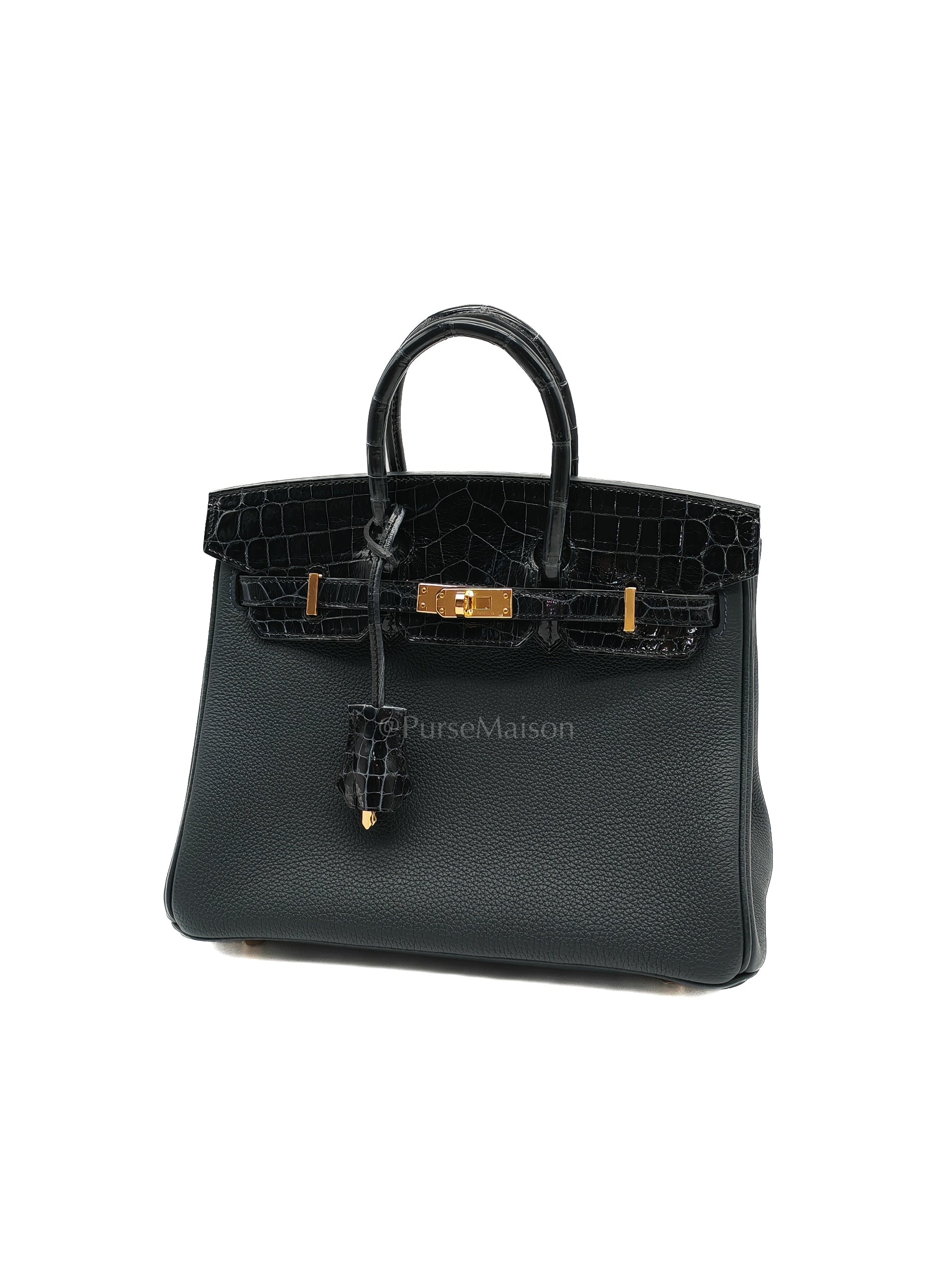 Birkin 25 Vert Rousseau Togo Leather & Croc Touch Gold Hardware Stamp Y(2020)