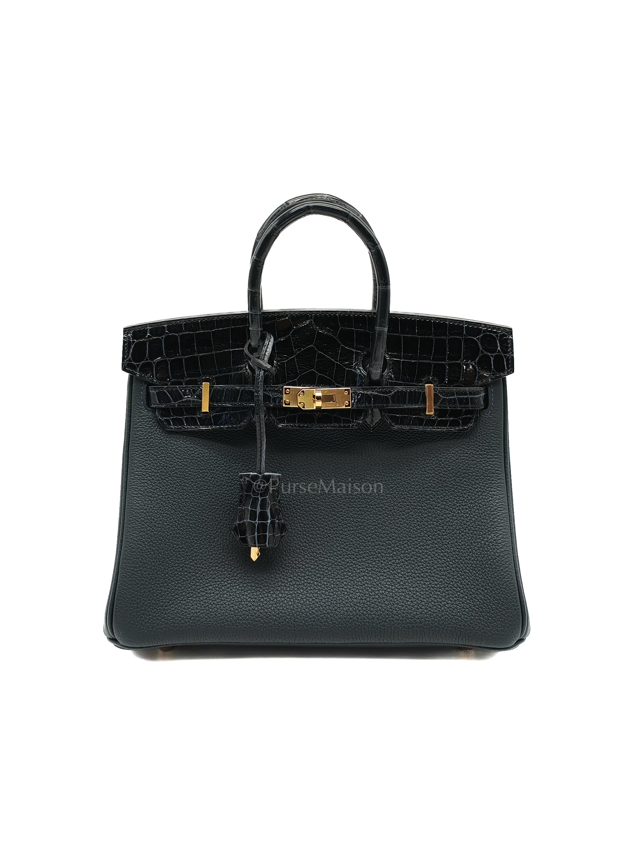 Birkin 25 Vert Rousseau Togo Leather & Croc Touch Gold Hardware Stamp Y(2020)