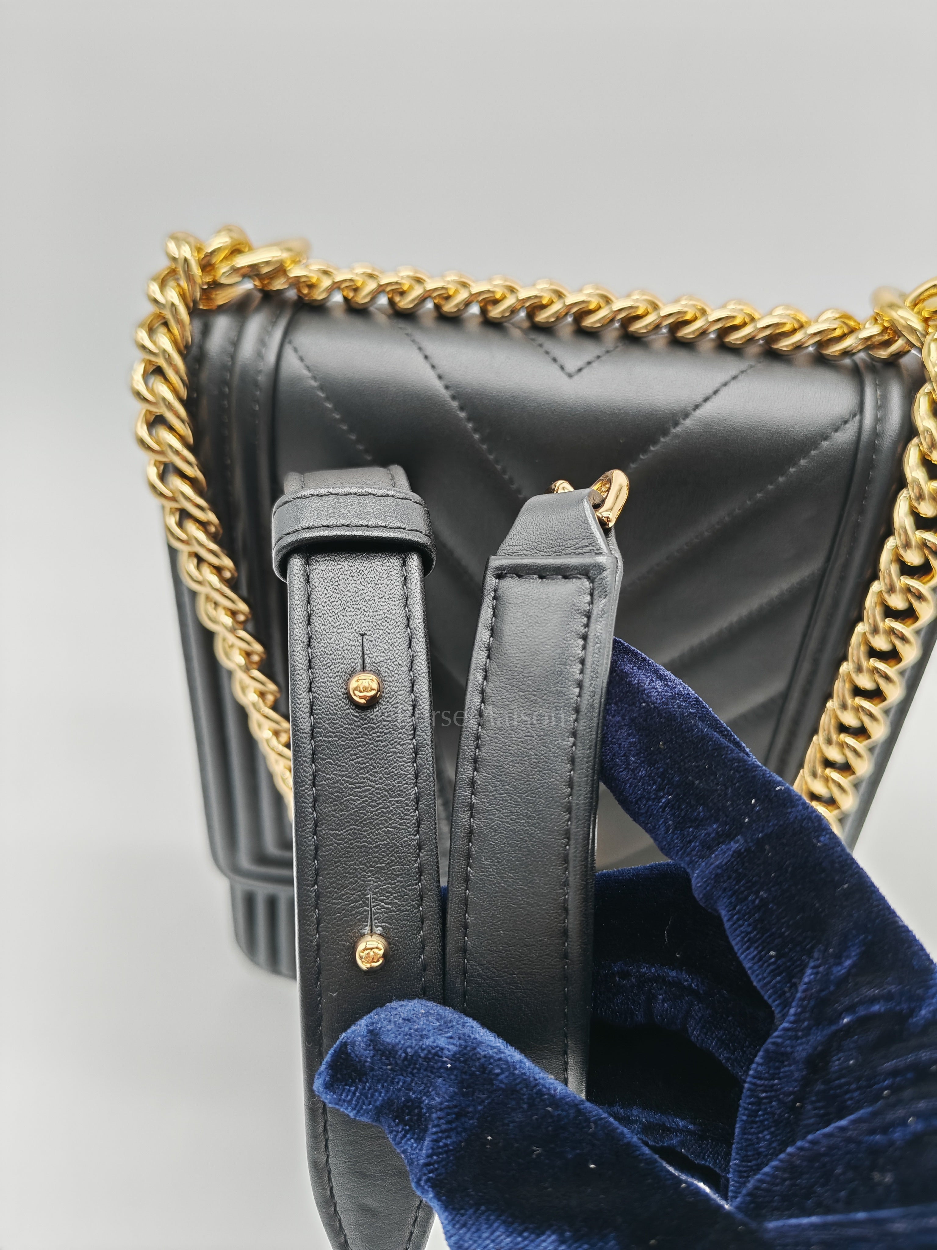 Boy North South Bag in Black Lambskin Leather & Gold Hardware Series 28