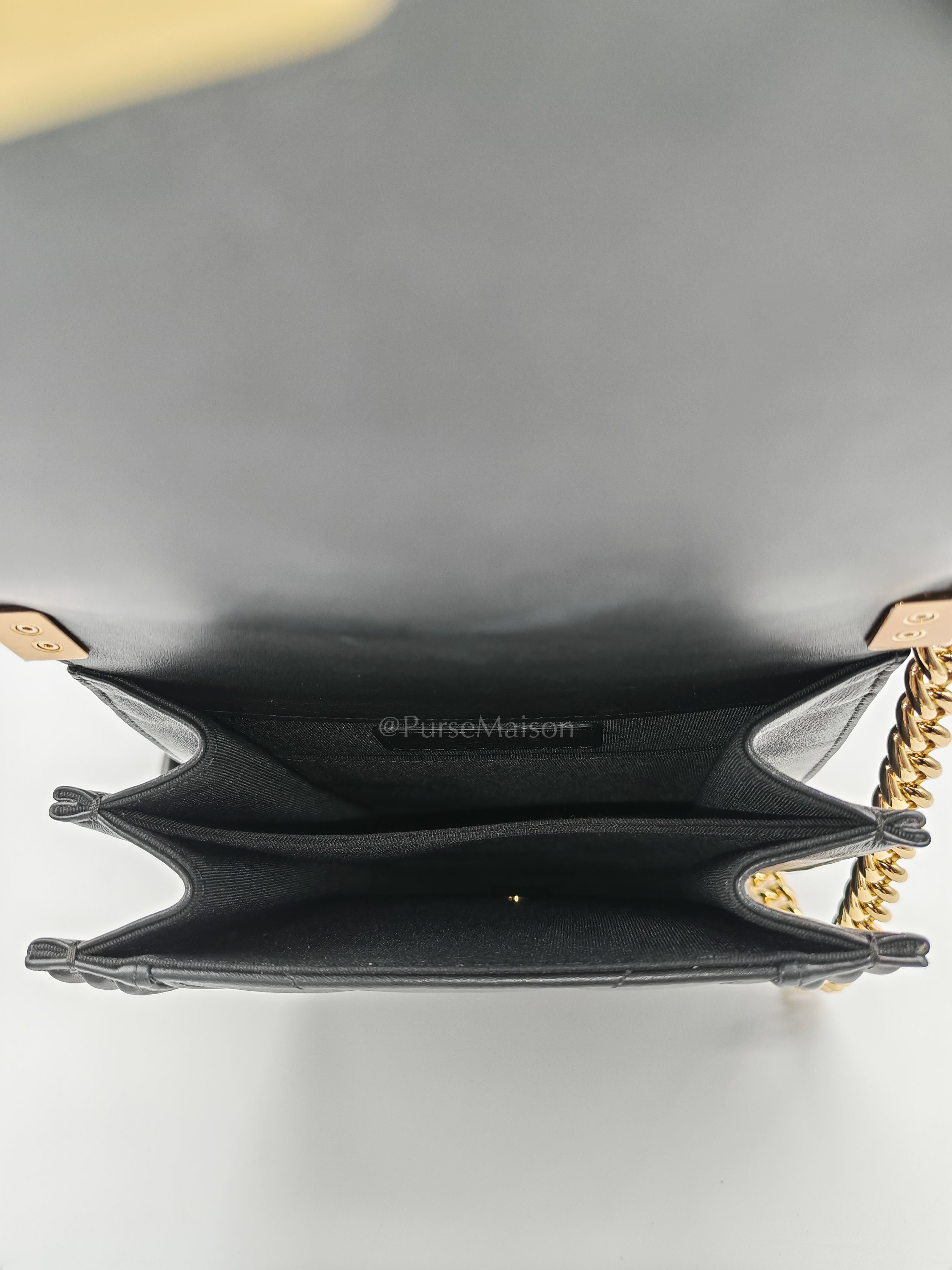 Boy North South Bag in Black Lambskin Leather & Gold Hardware Series 28
