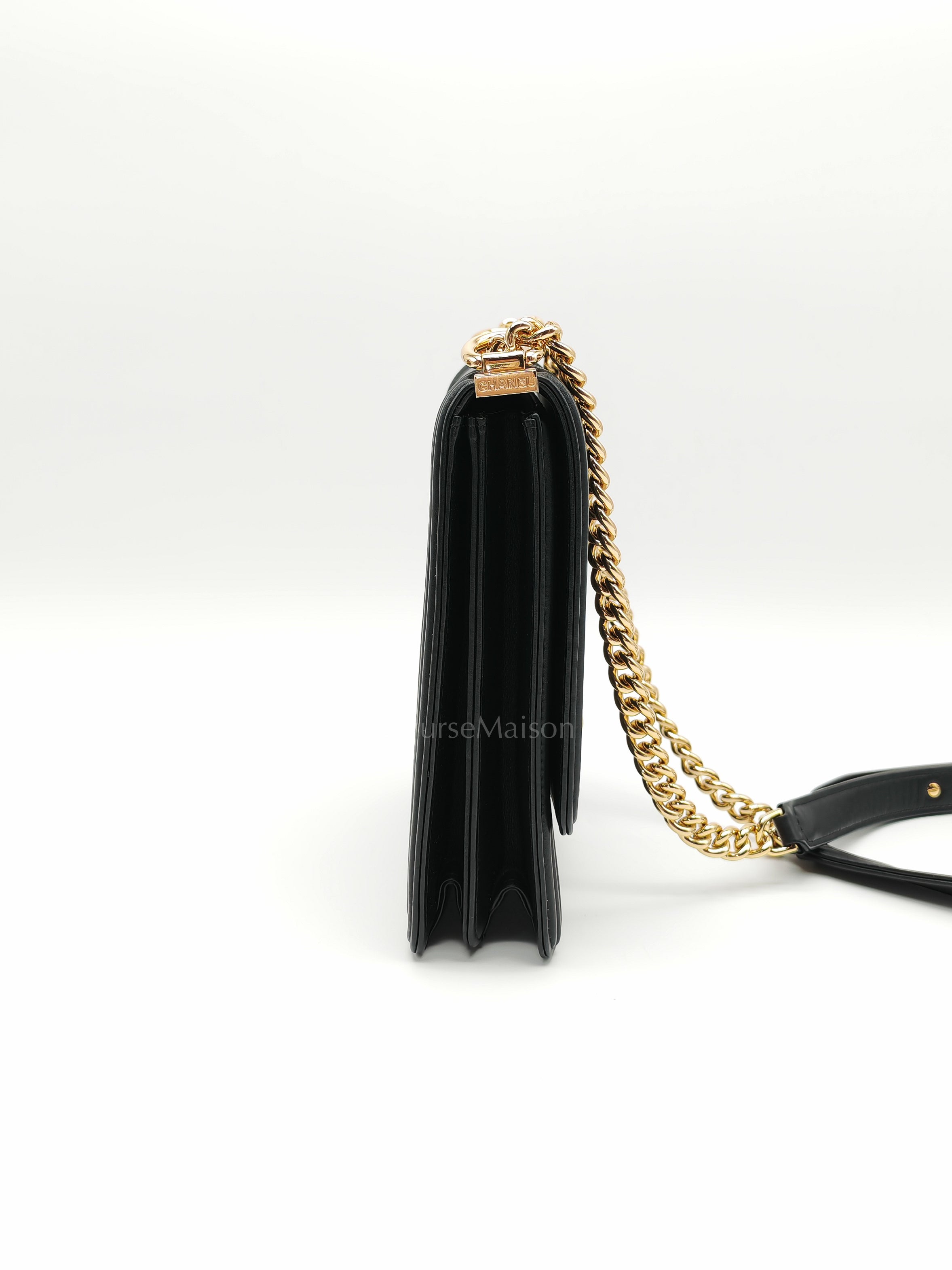 Boy North South Bag in Black Lambskin Leather & Gold Hardware Series 28