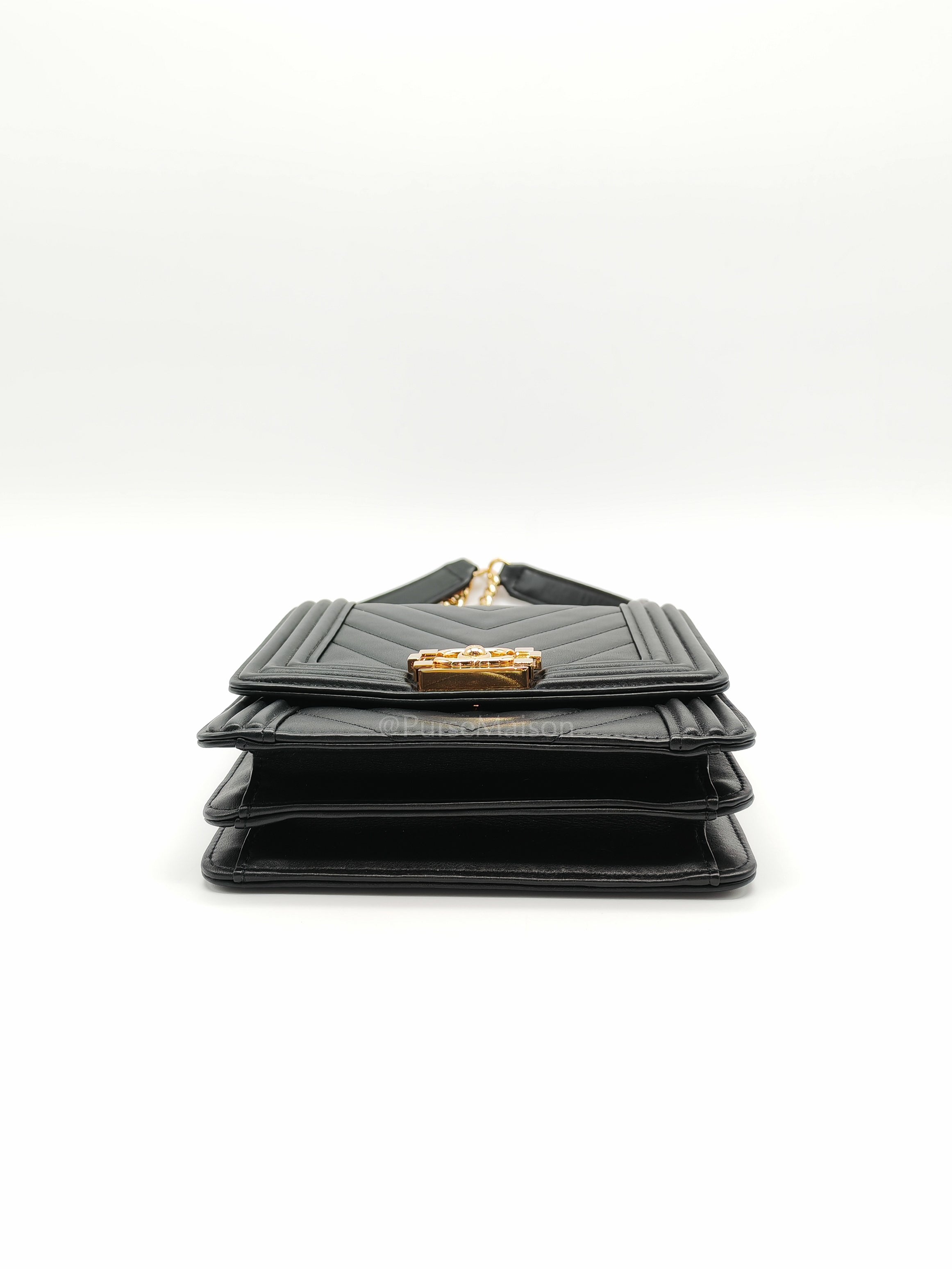 Boy North South Bag in Black Lambskin Leather & Gold Hardware Series 28