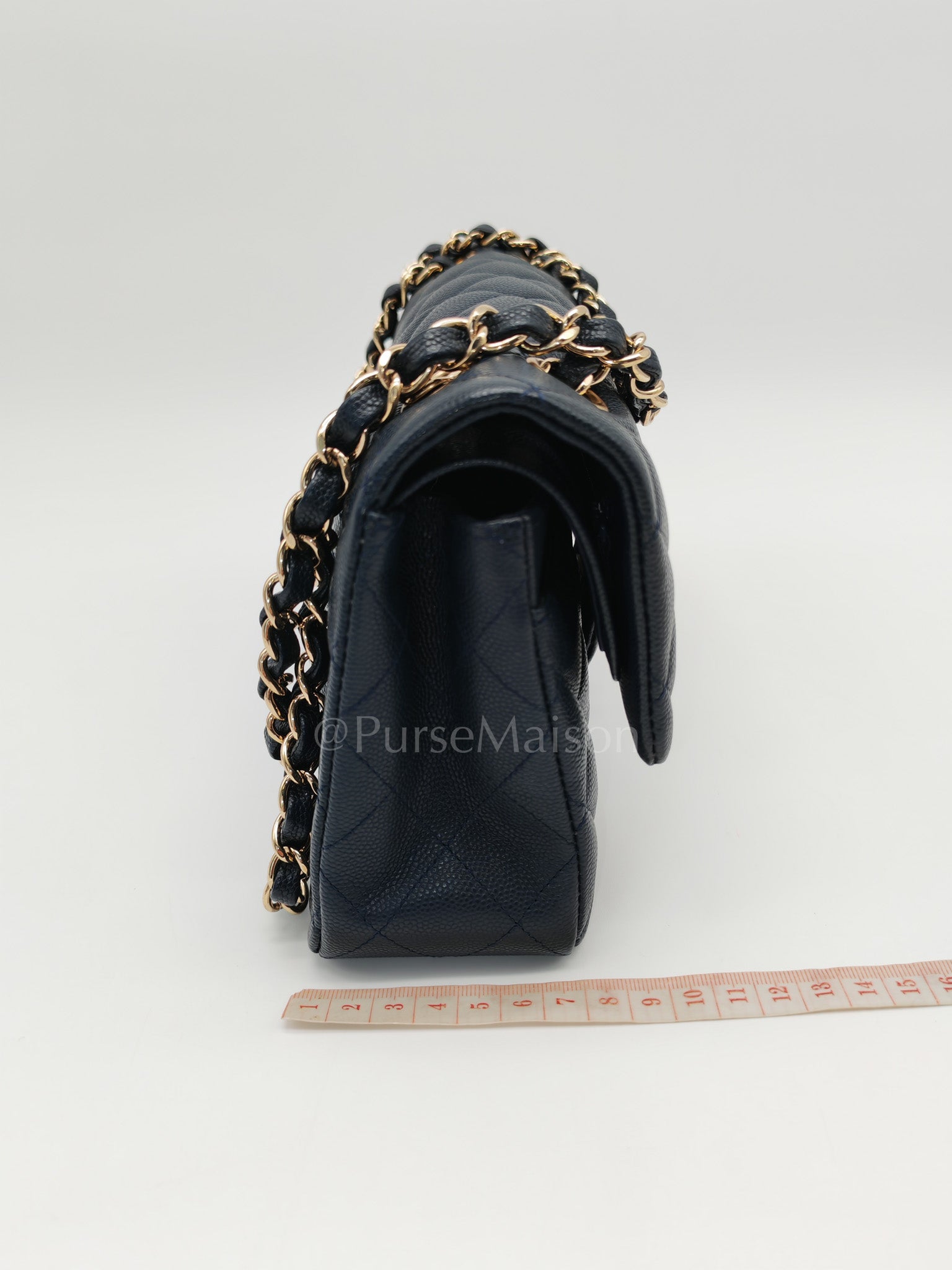 Classic Double Flap Small in Navy Blue Caviar Leather in Gold Hardware (Series 26)