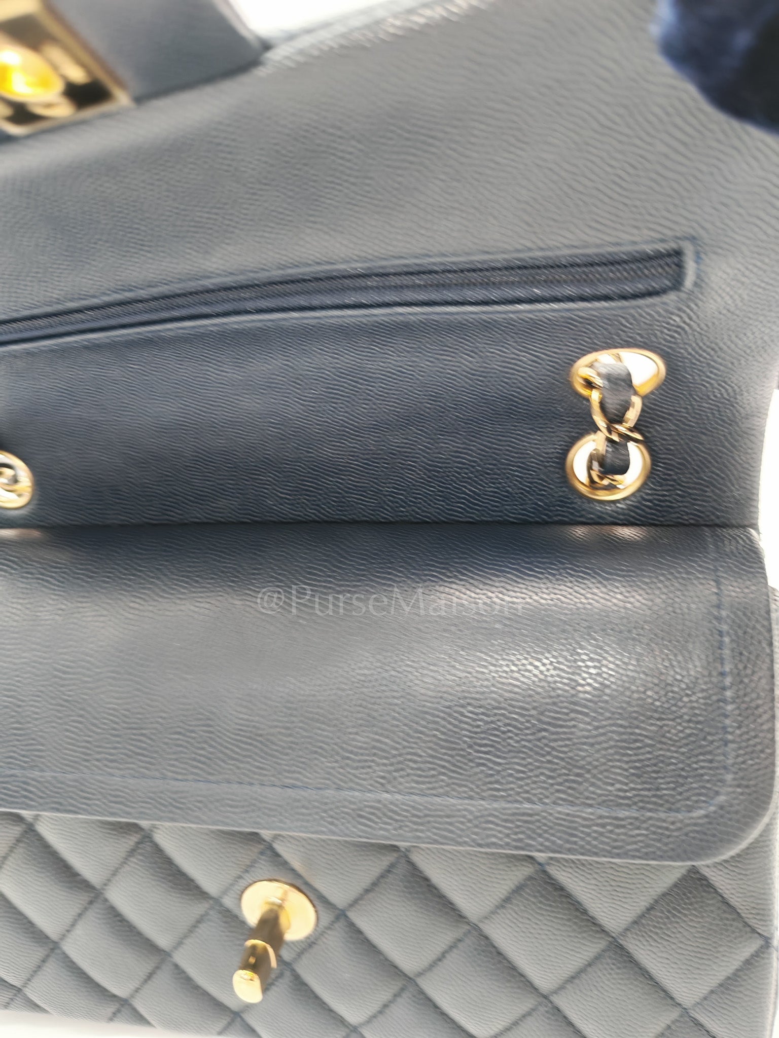 Classic Double Flap Small in Navy Blue Caviar Leather in Gold Hardware (Series 26)