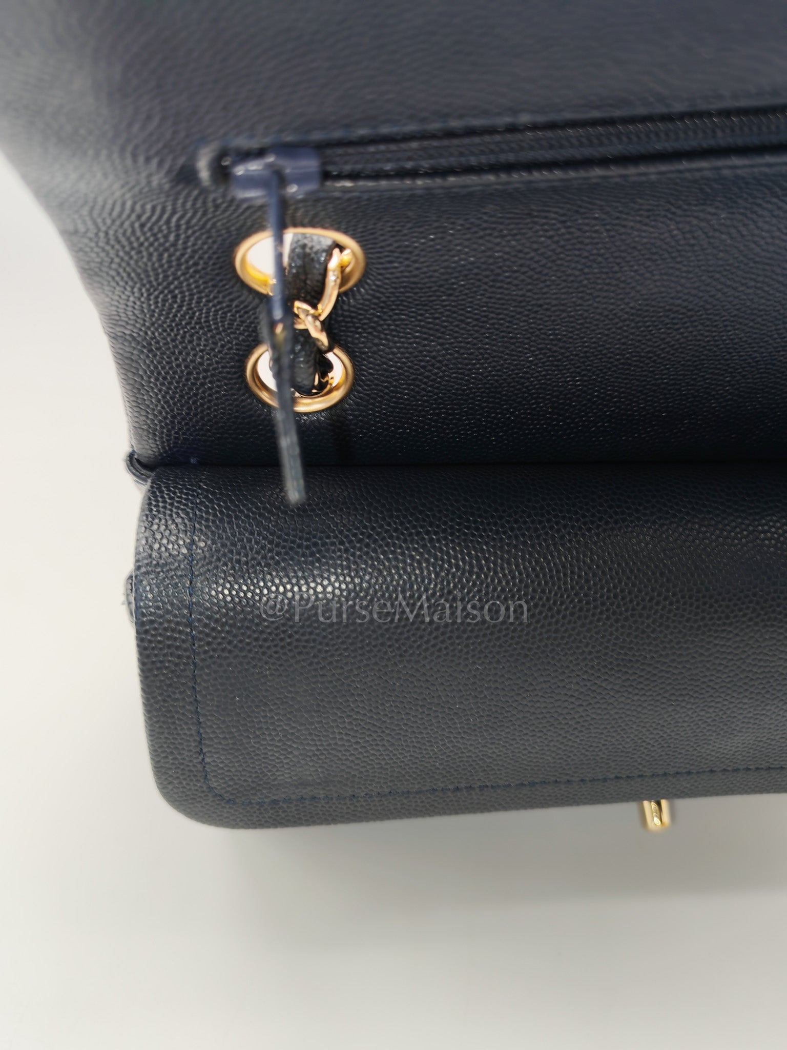 Classic Double Flap Small in Navy Blue Caviar Leather in Gold Hardware (Series 26)