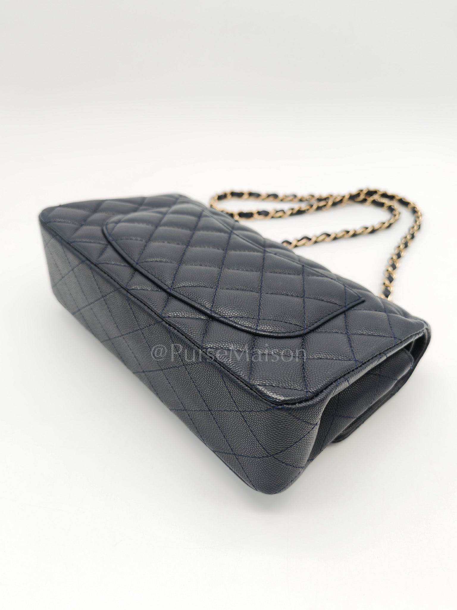 Classic Double Flap Small in Navy Blue Caviar Leather in Gold Hardware (Series 26)