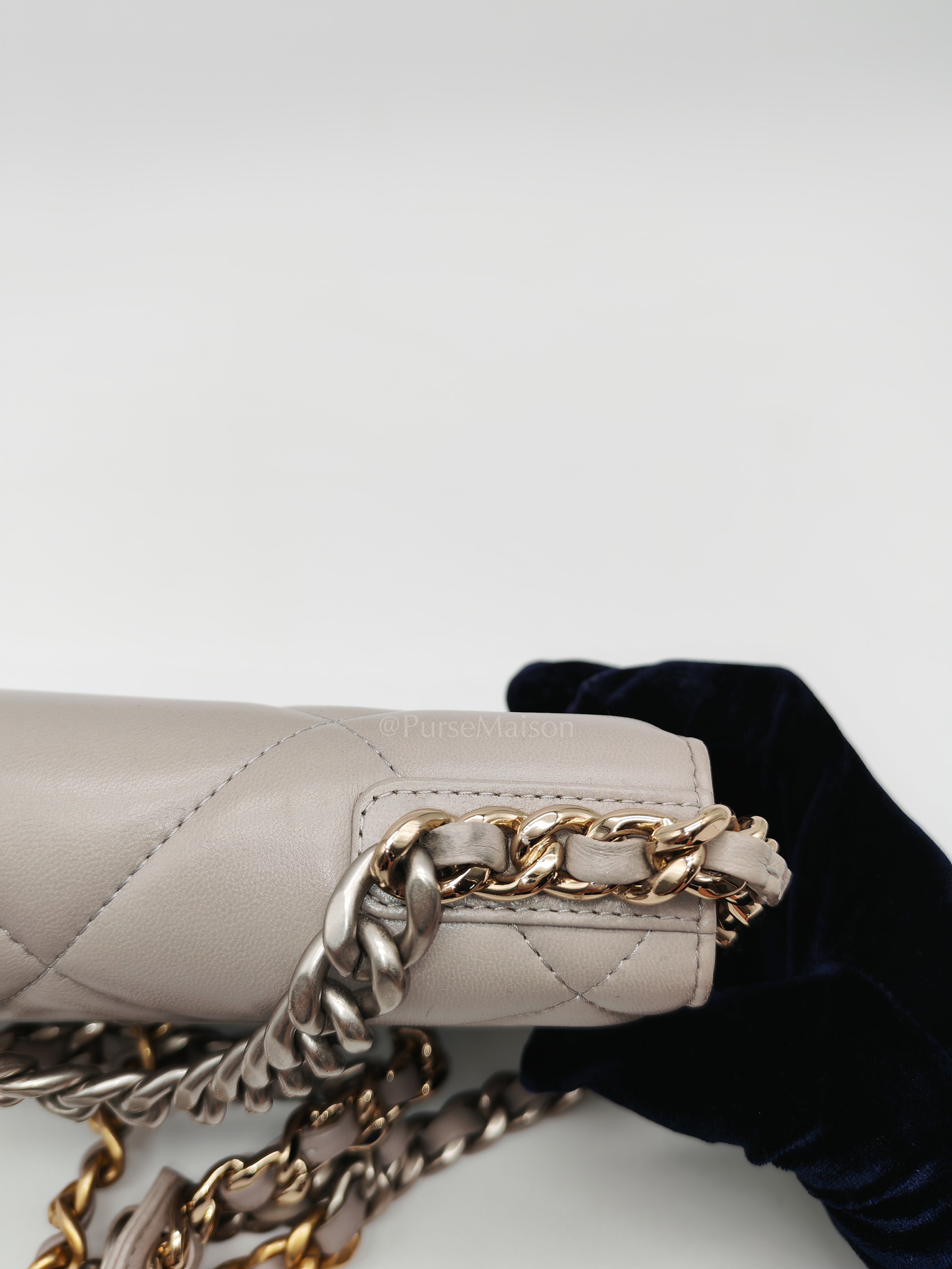 Wallet on Chain in Gray Lambskin Leather & Mixed Hardware Microchip