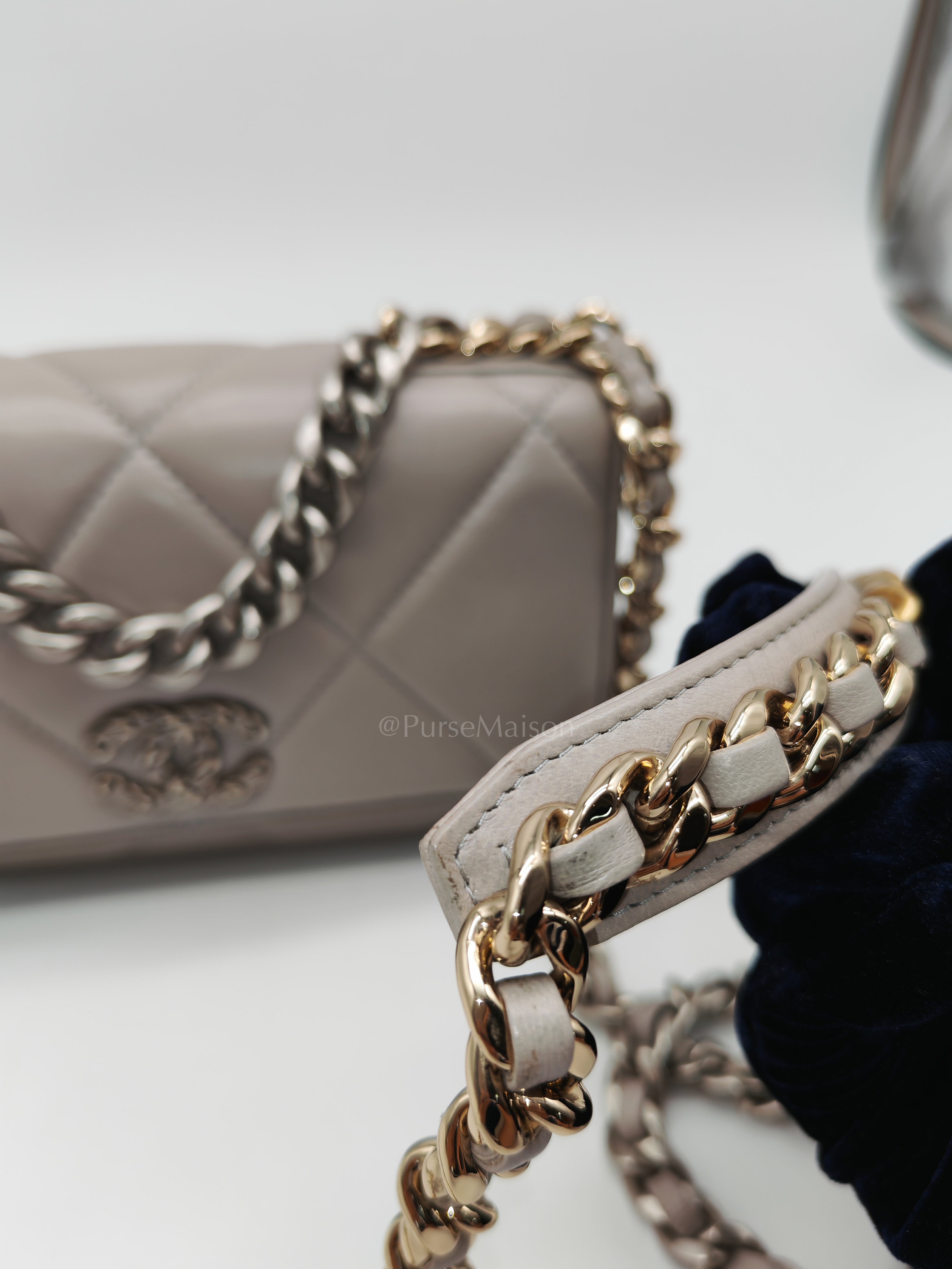 Wallet on Chain in Gray Lambskin Leather & Mixed Hardware Microchip