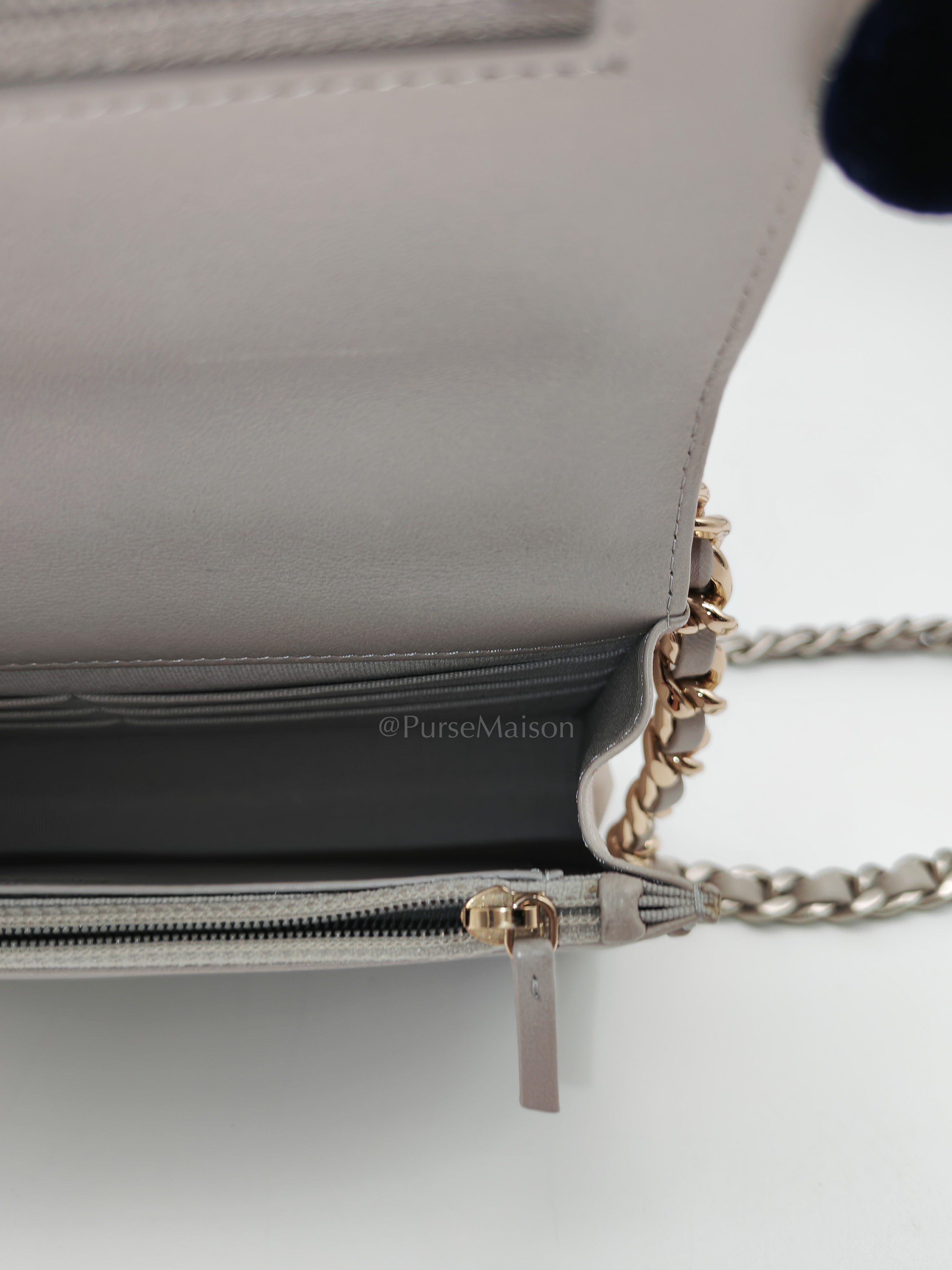 Wallet on Chain in Gray Lambskin Leather & Mixed Hardware Microchip