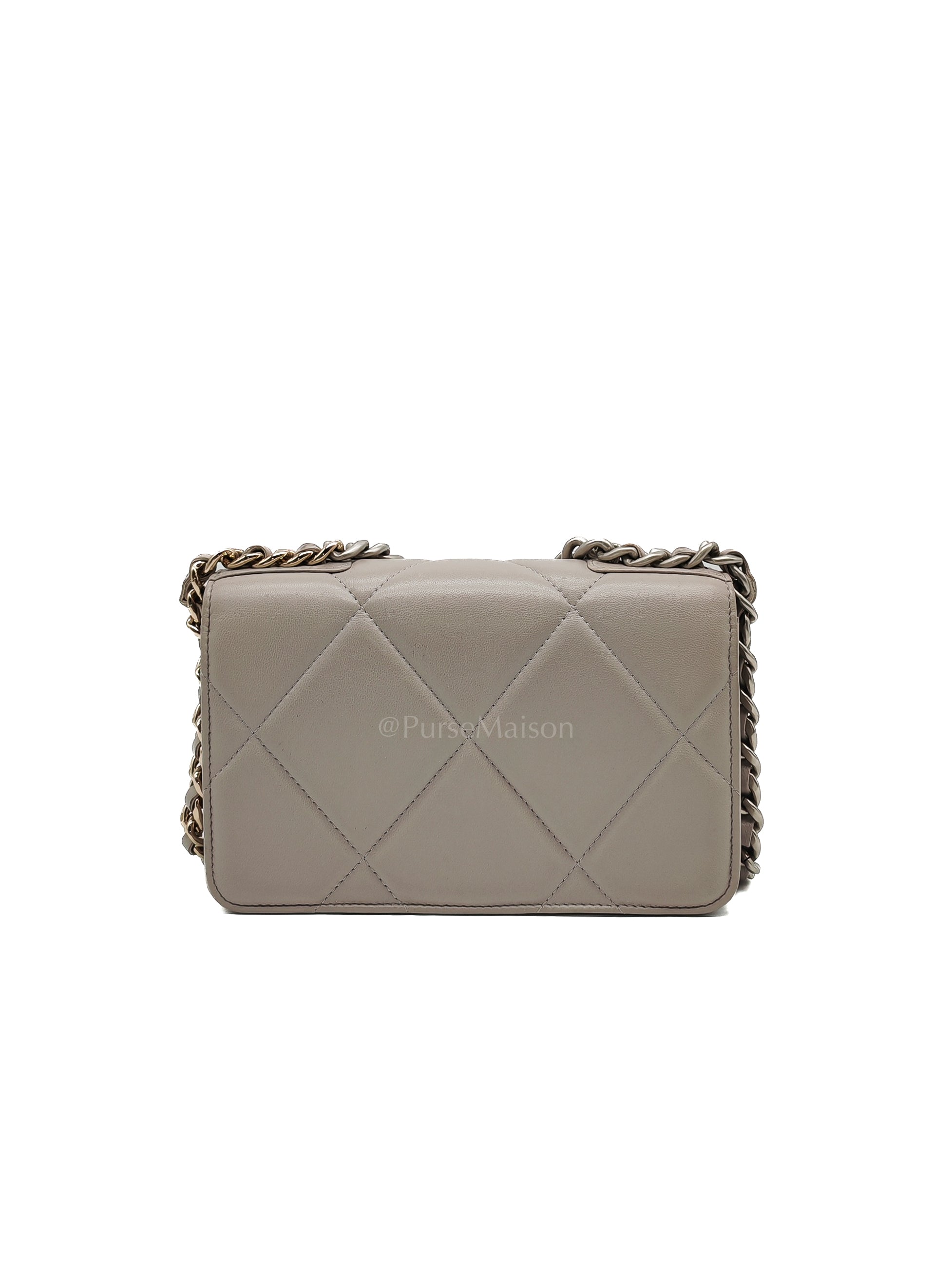 Wallet on Chain in Gray Lambskin Leather & Mixed Hardware Microchip