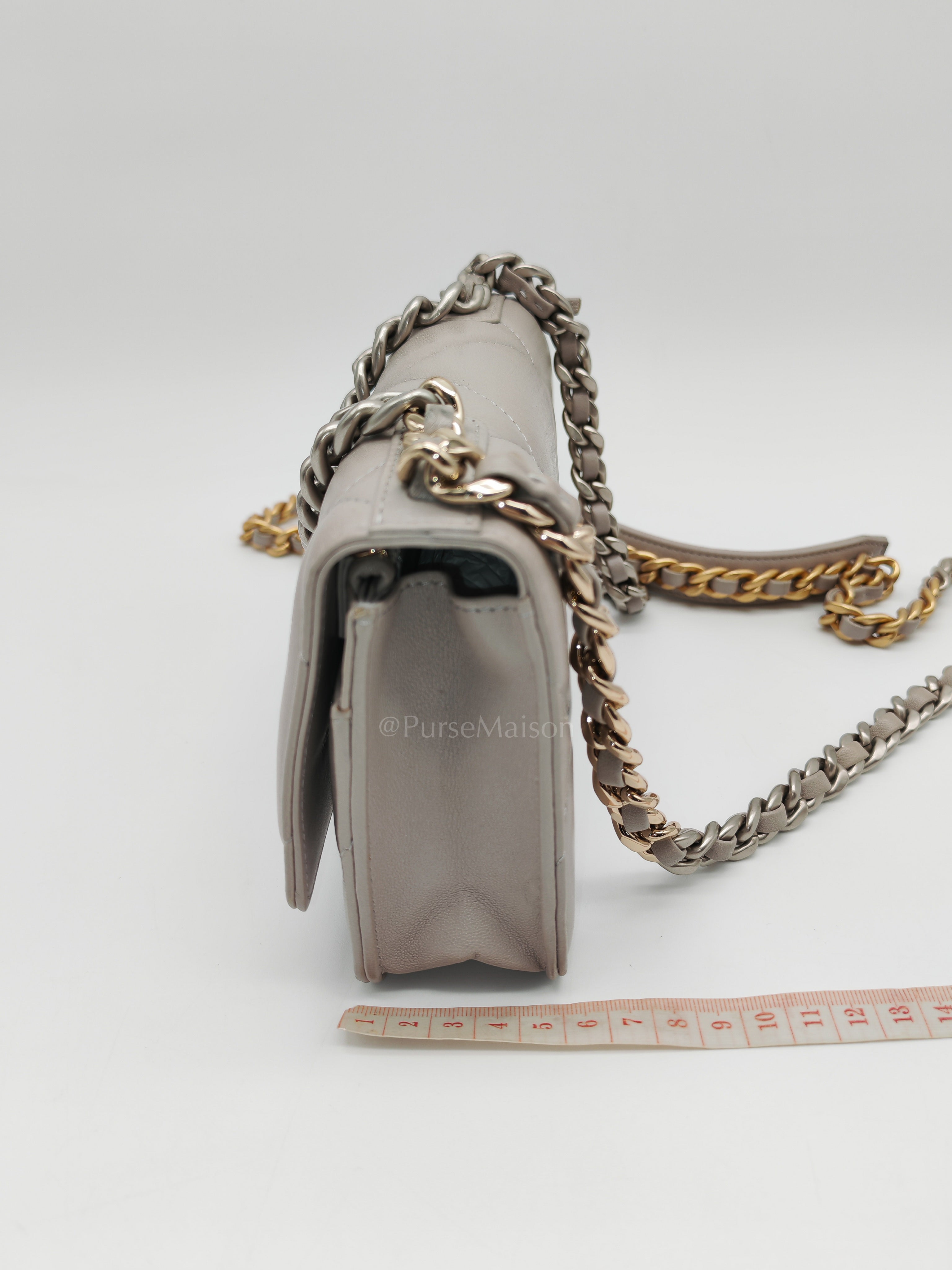 Wallet on Chain in Gray Lambskin Leather & Mixed Hardware Microchip