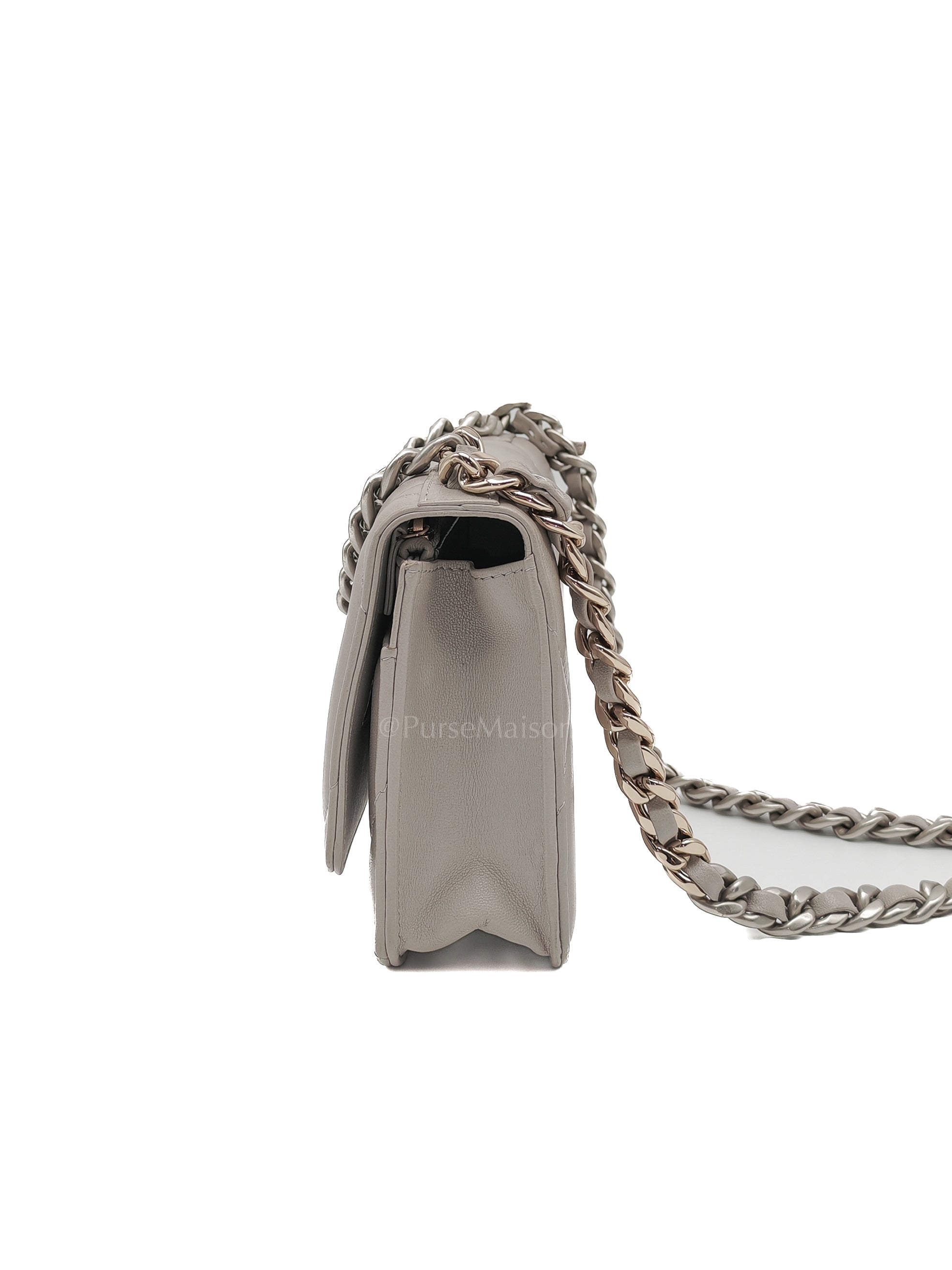 Wallet on Chain in Gray Lambskin Leather & Mixed Hardware Microchip