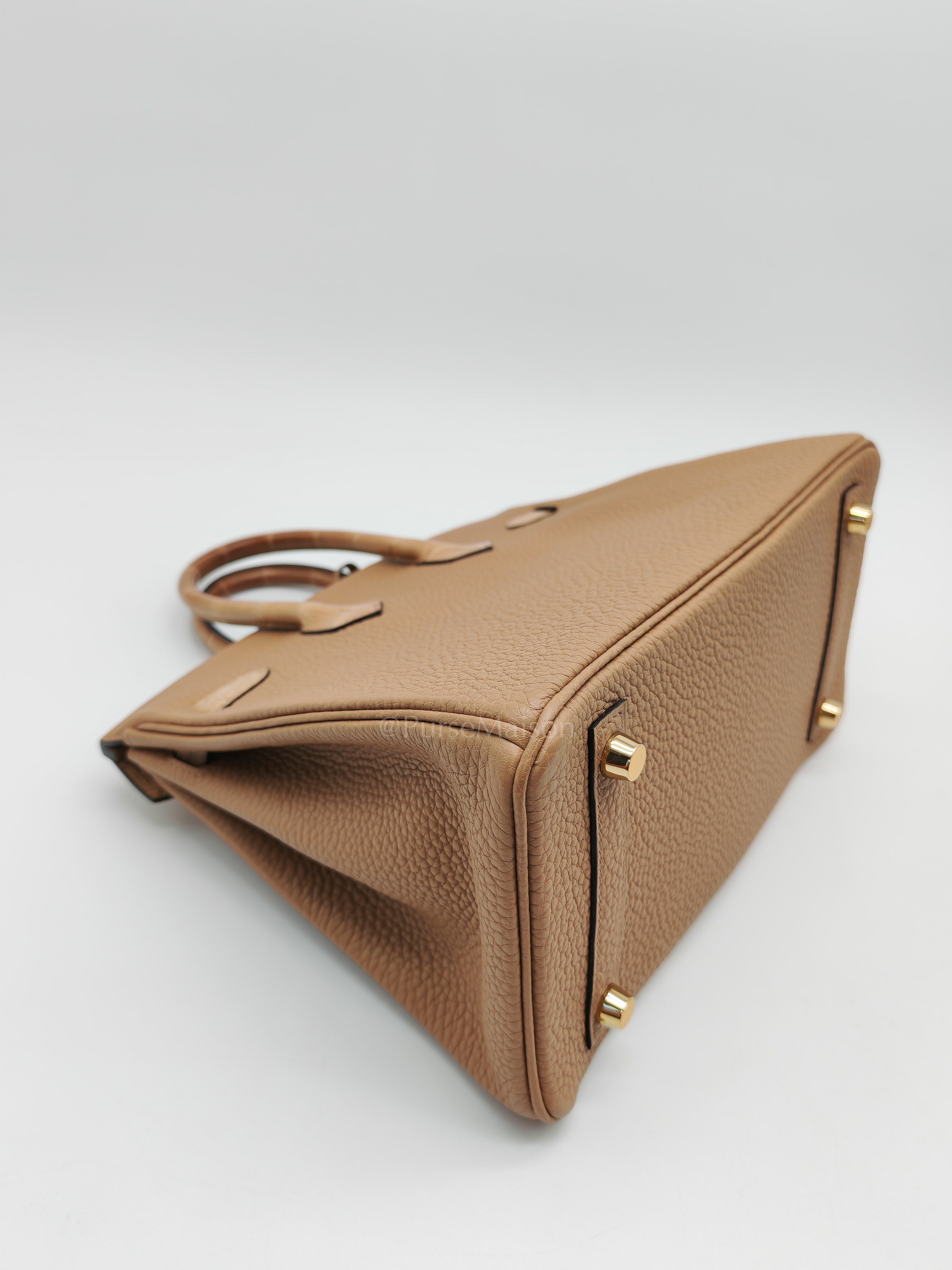 Birkin 25 Retourne Touch in Chai Togo and Alligator Leather in Permabrass Hardware Stamp U (2022)