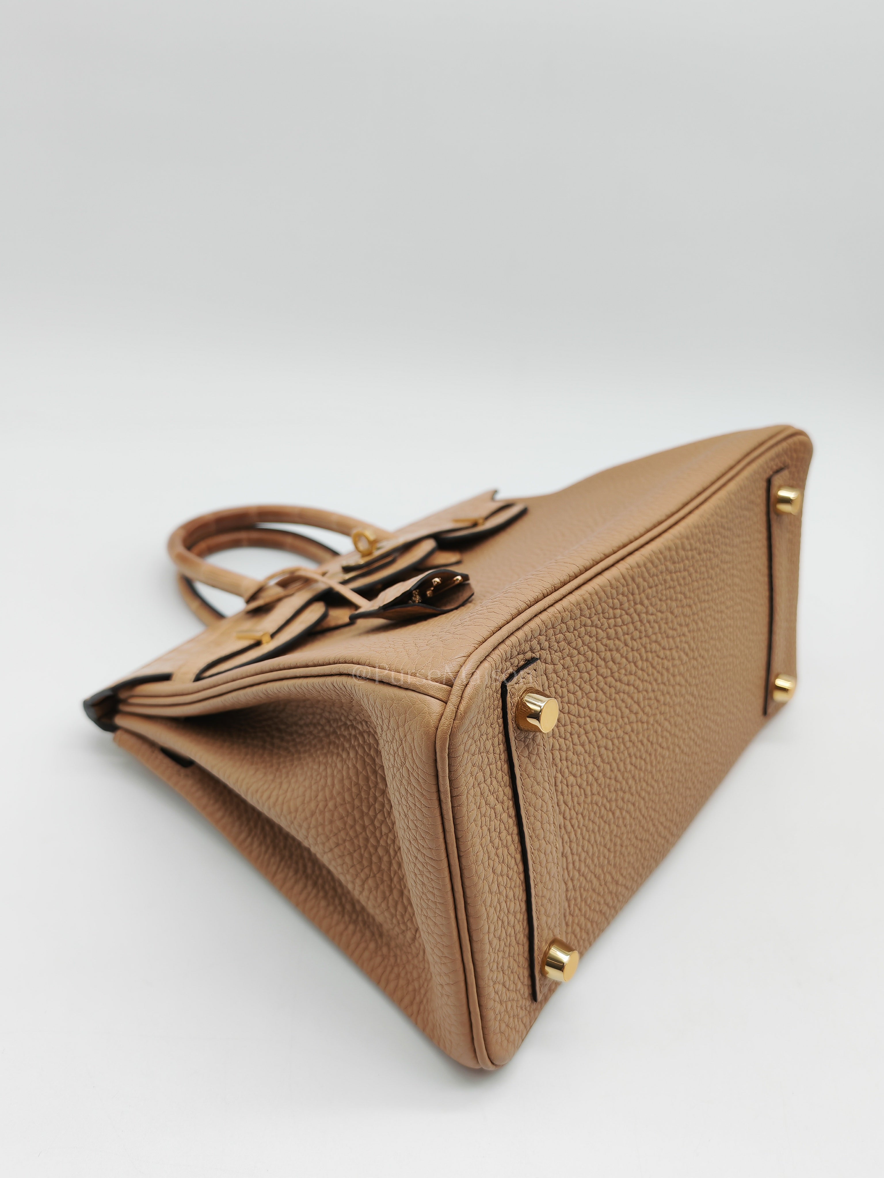 Birkin 25 Retourne Touch in Chai Togo and Alligator Leather in Permabrass Hardware Stamp U (2022)