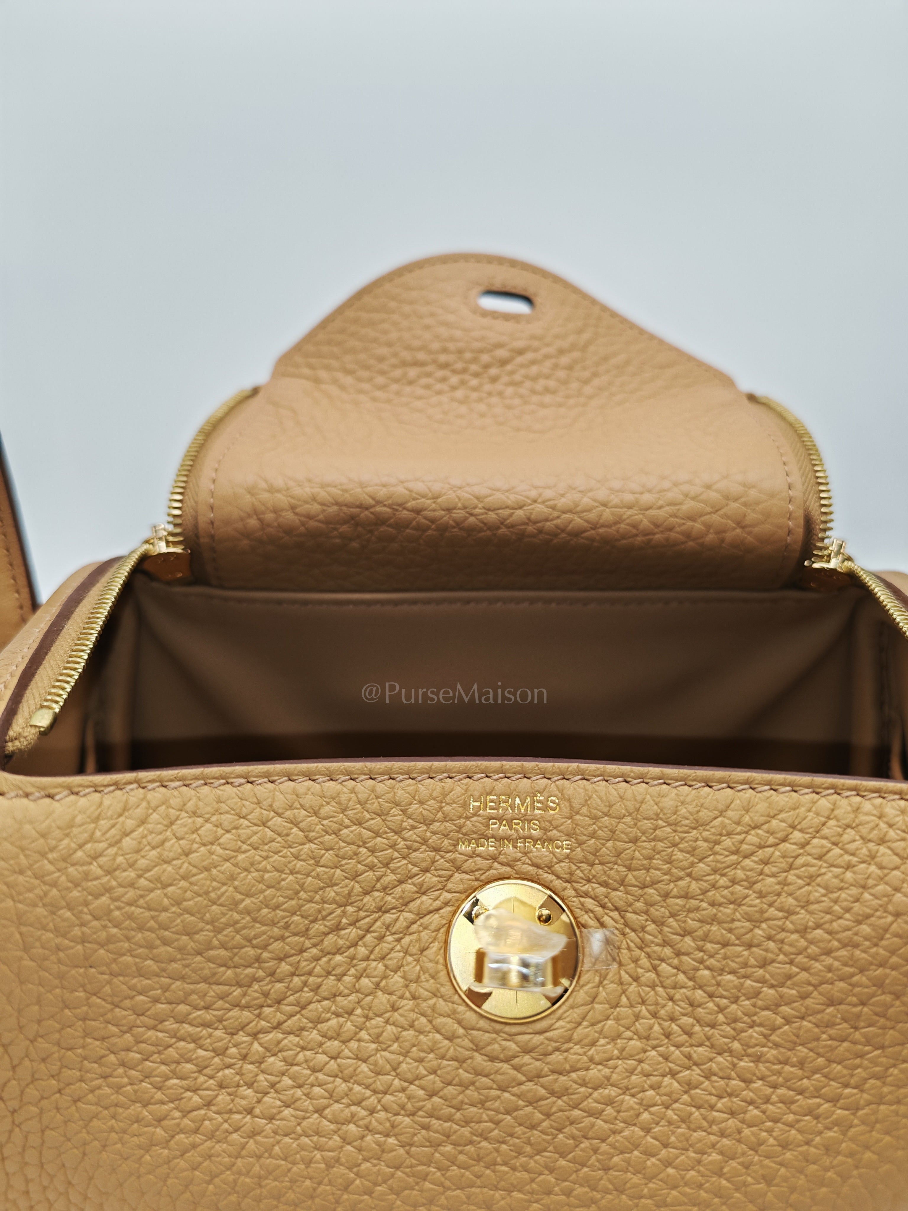 Mini Lindy Biscuit In Clemence Leather and Gold Hardware Stamp K (2025)