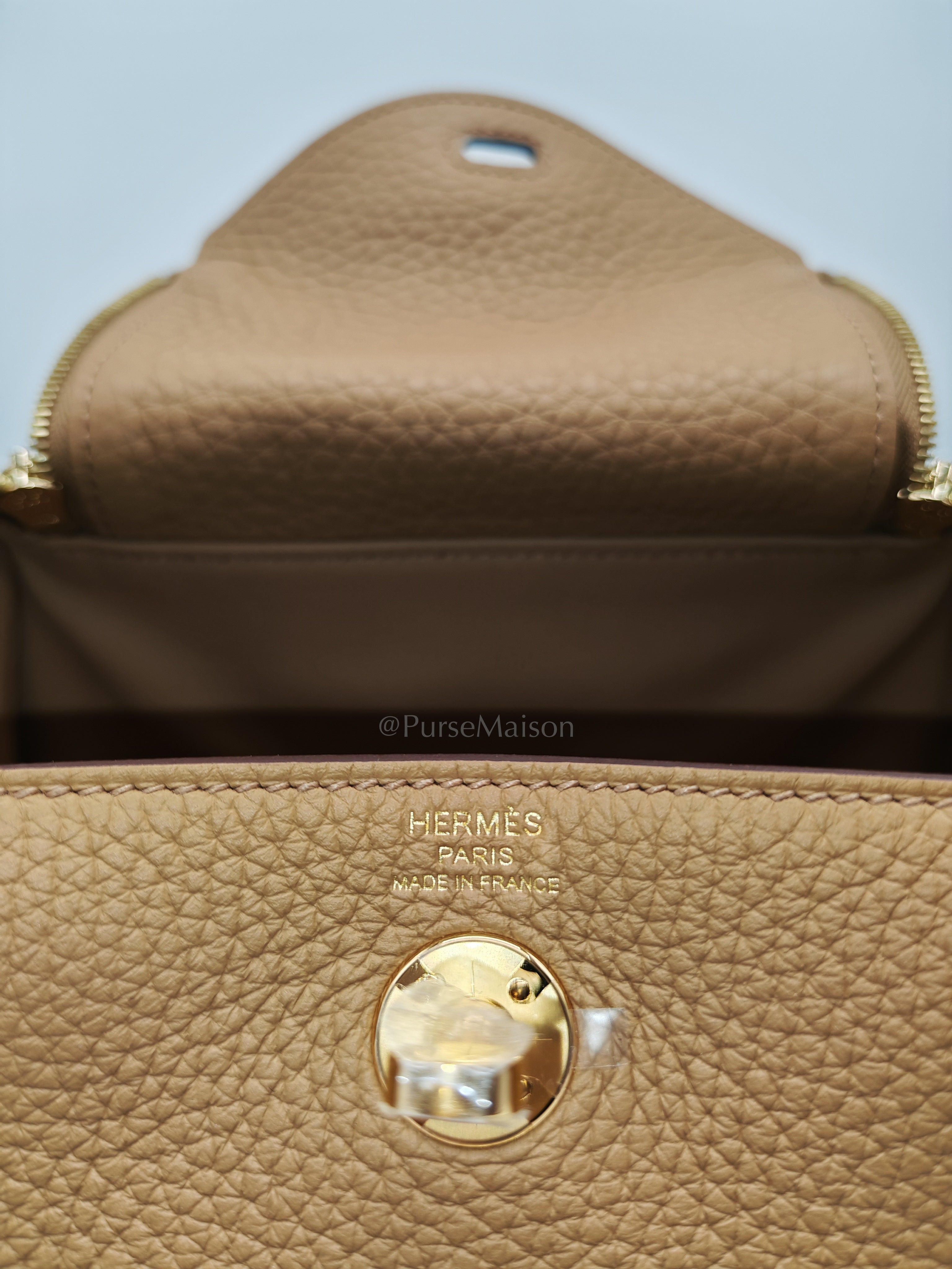 Mini Lindy Biscuit In Clemence Leather and Gold Hardware Stamp K (2025)