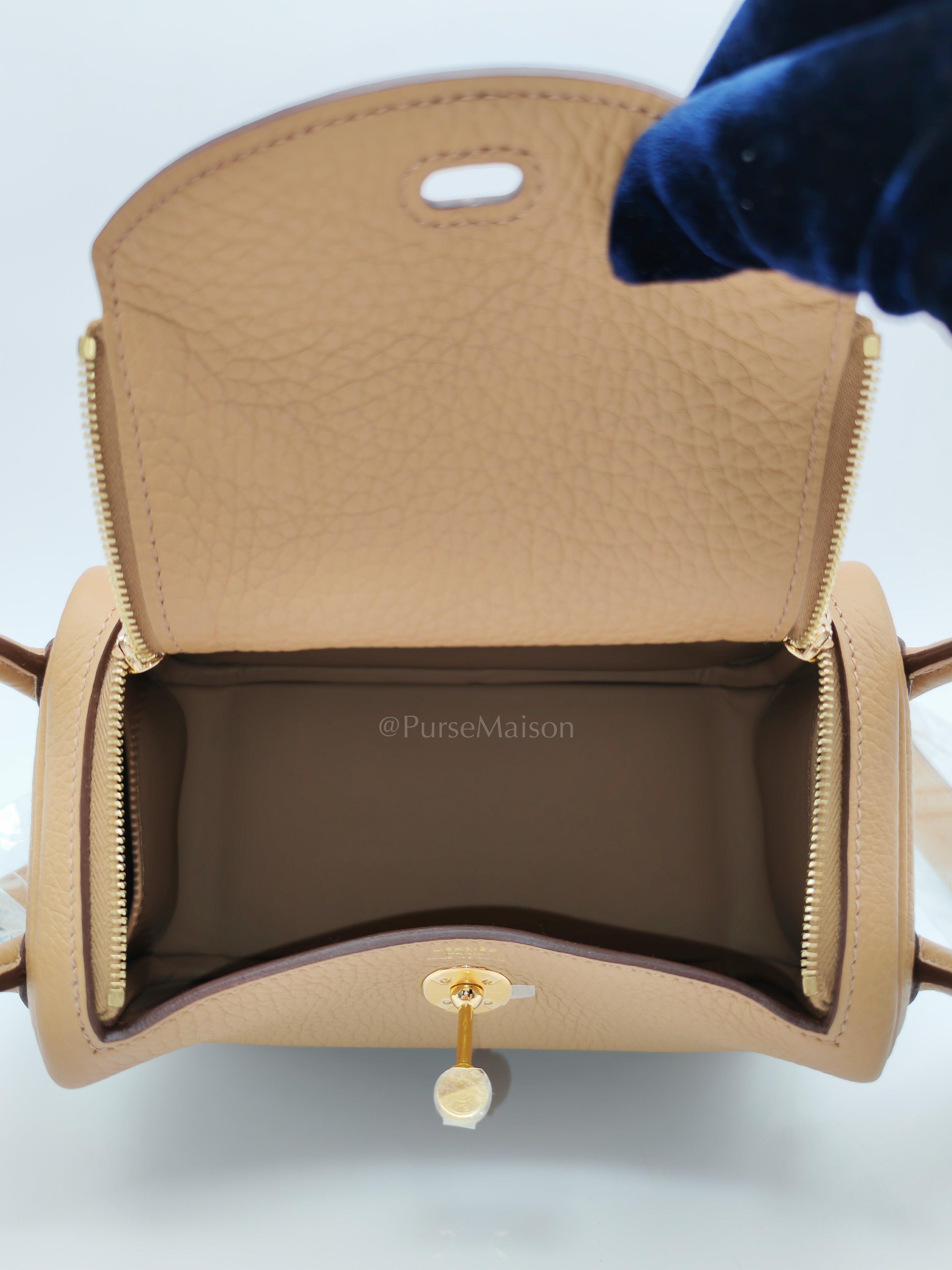 Mini Lindy Biscuit In Clemence Leather and Gold Hardware Stamp K (2025)