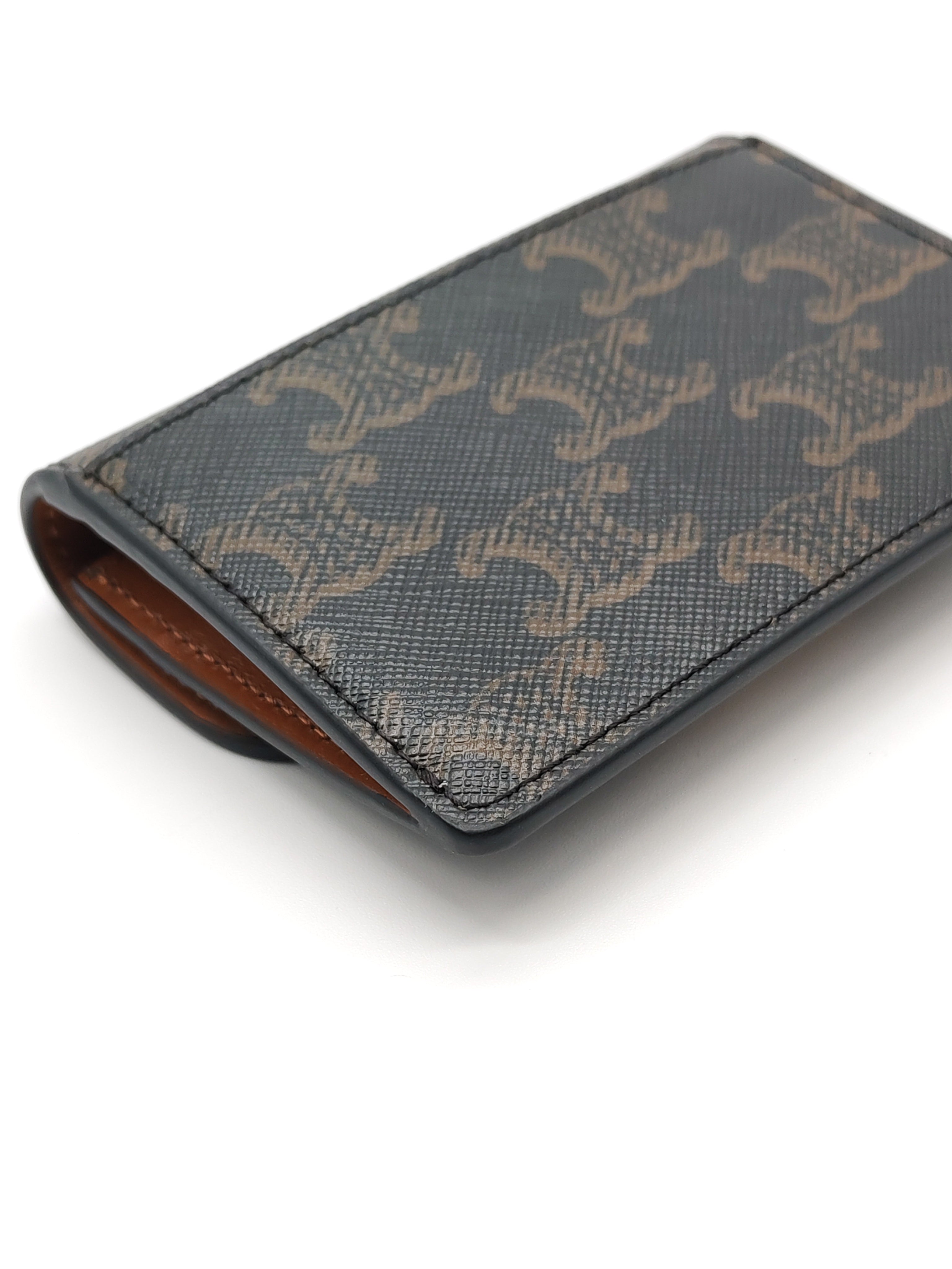 Triomphe Compact Wallet in Black & Gold Hardware
