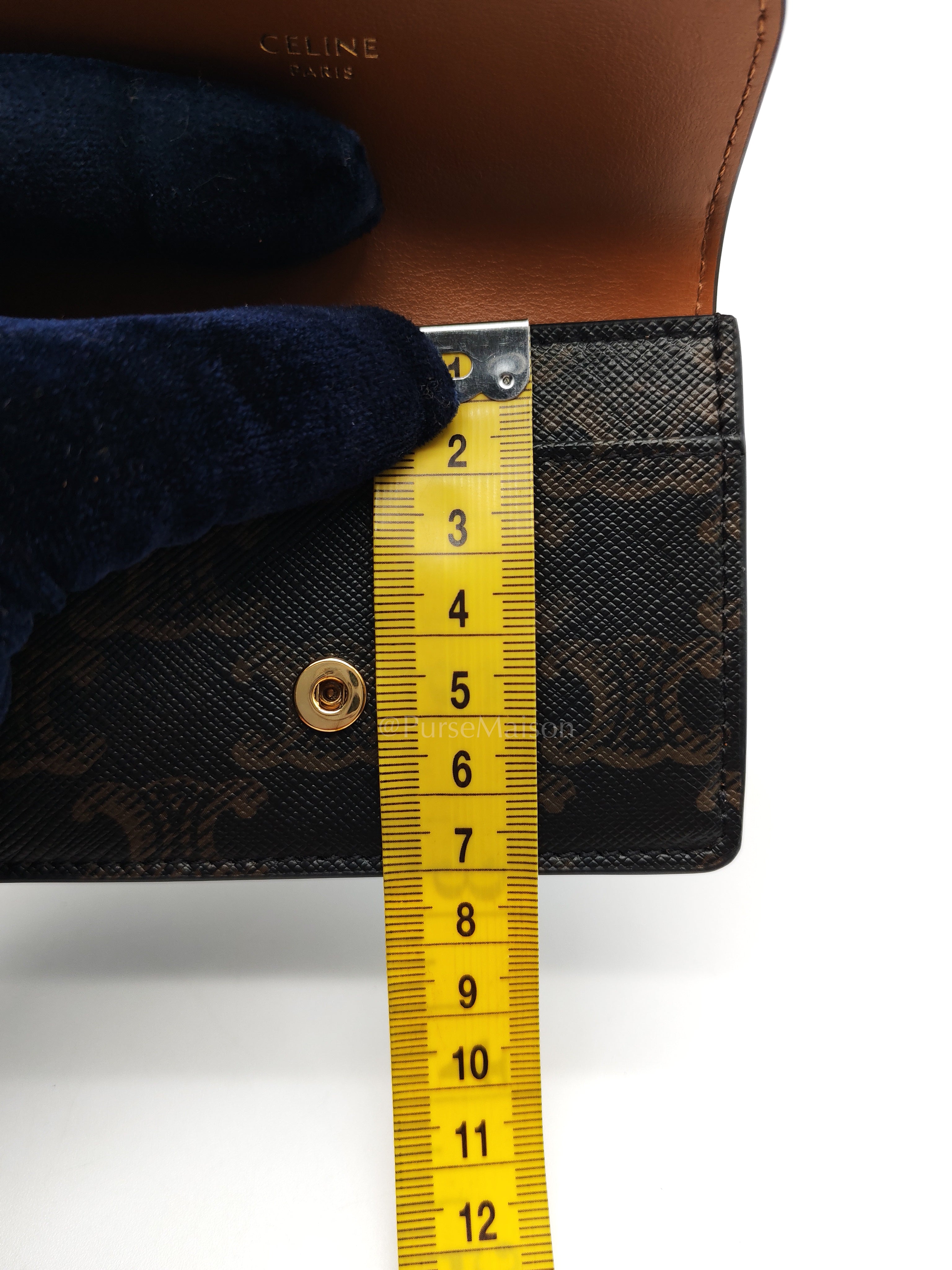 Triomphe Compact Wallet in Black & Gold Hardware