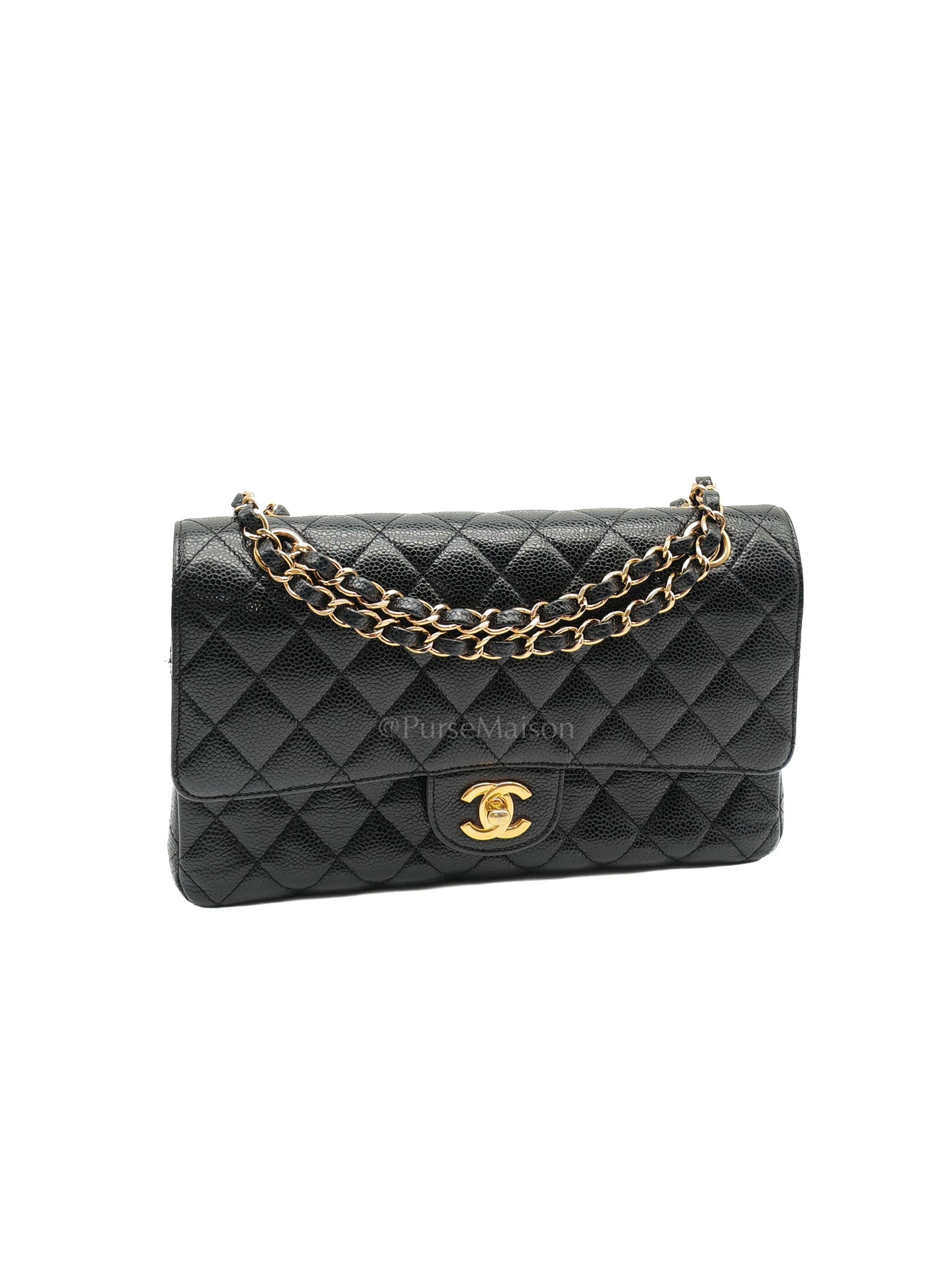 Classic Double Flap Medium in Black Quilted Caviar Leather & Gold Hardware Series 20