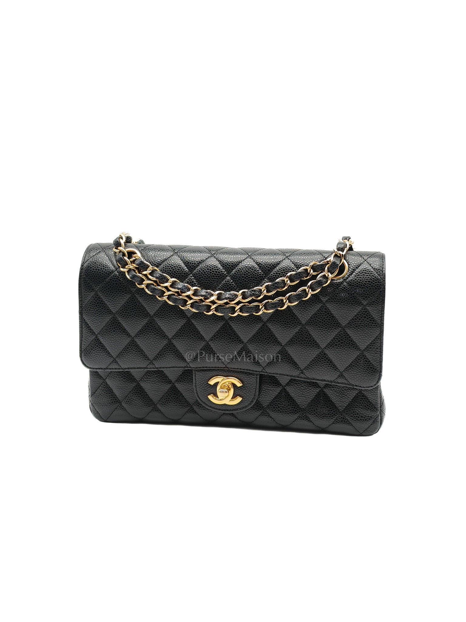 Classic Double Flap Medium in Black Quilted Caviar Leather & Gold Hardware Series 20